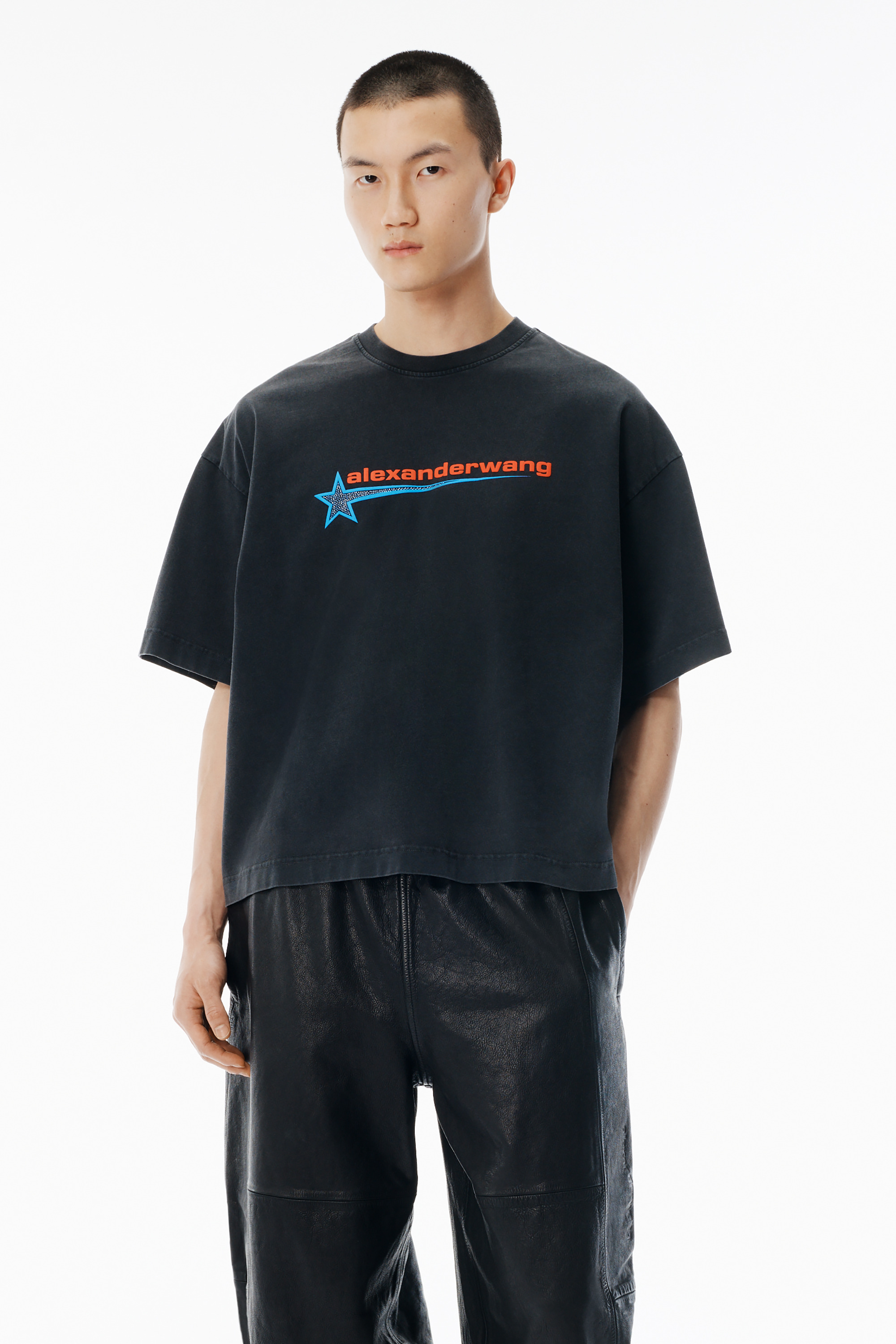 Unisex Washed Black Star Graphic Tee - 2