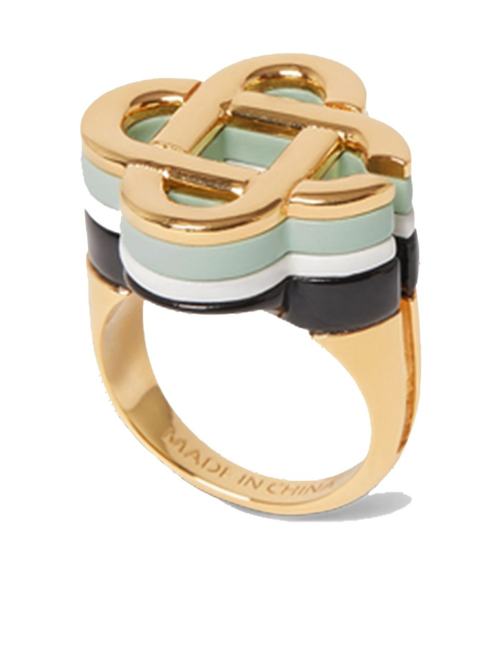 enamel-detailed logo ring - 4