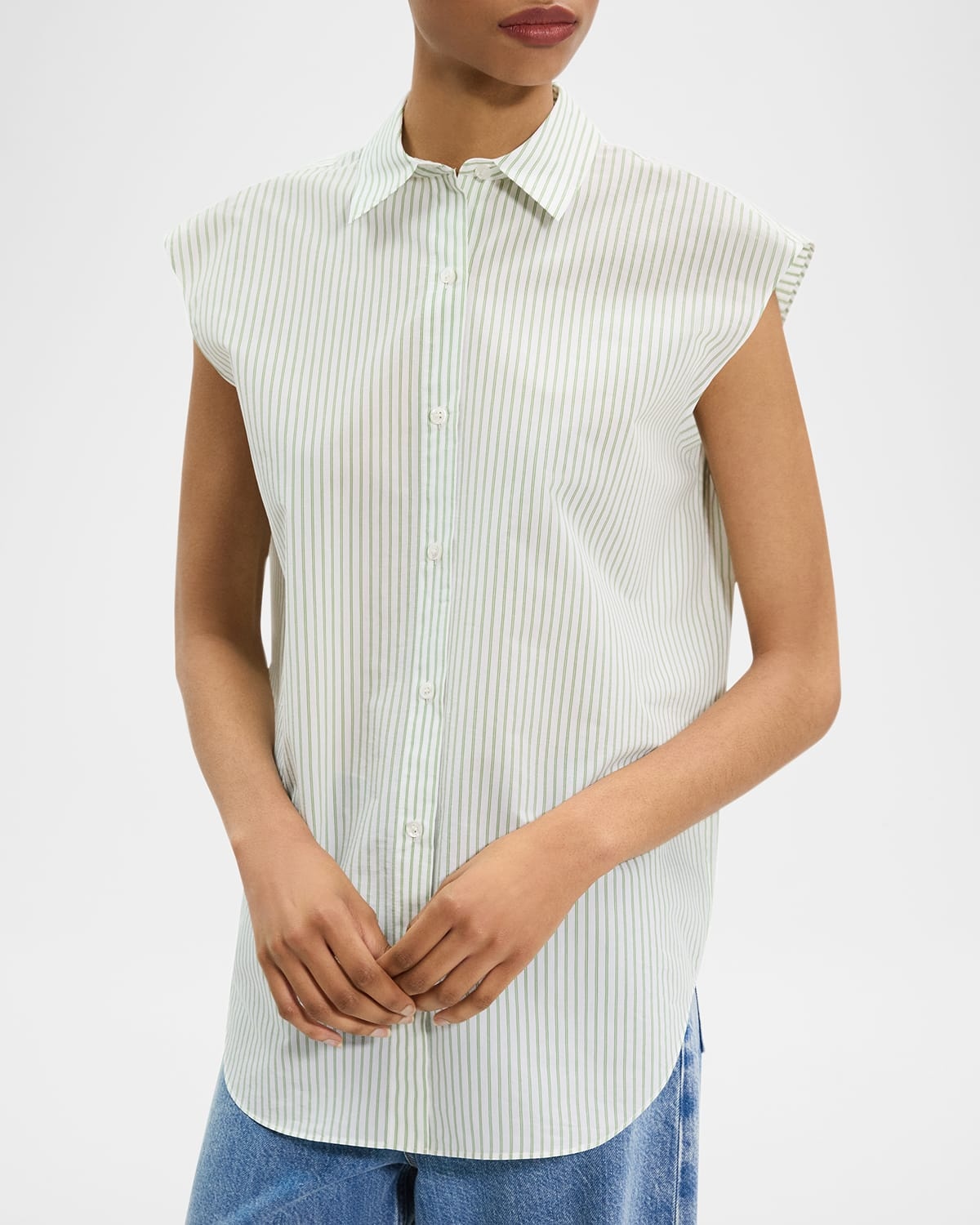 Stripe Sleeveless Boyfriend Shirt - 4