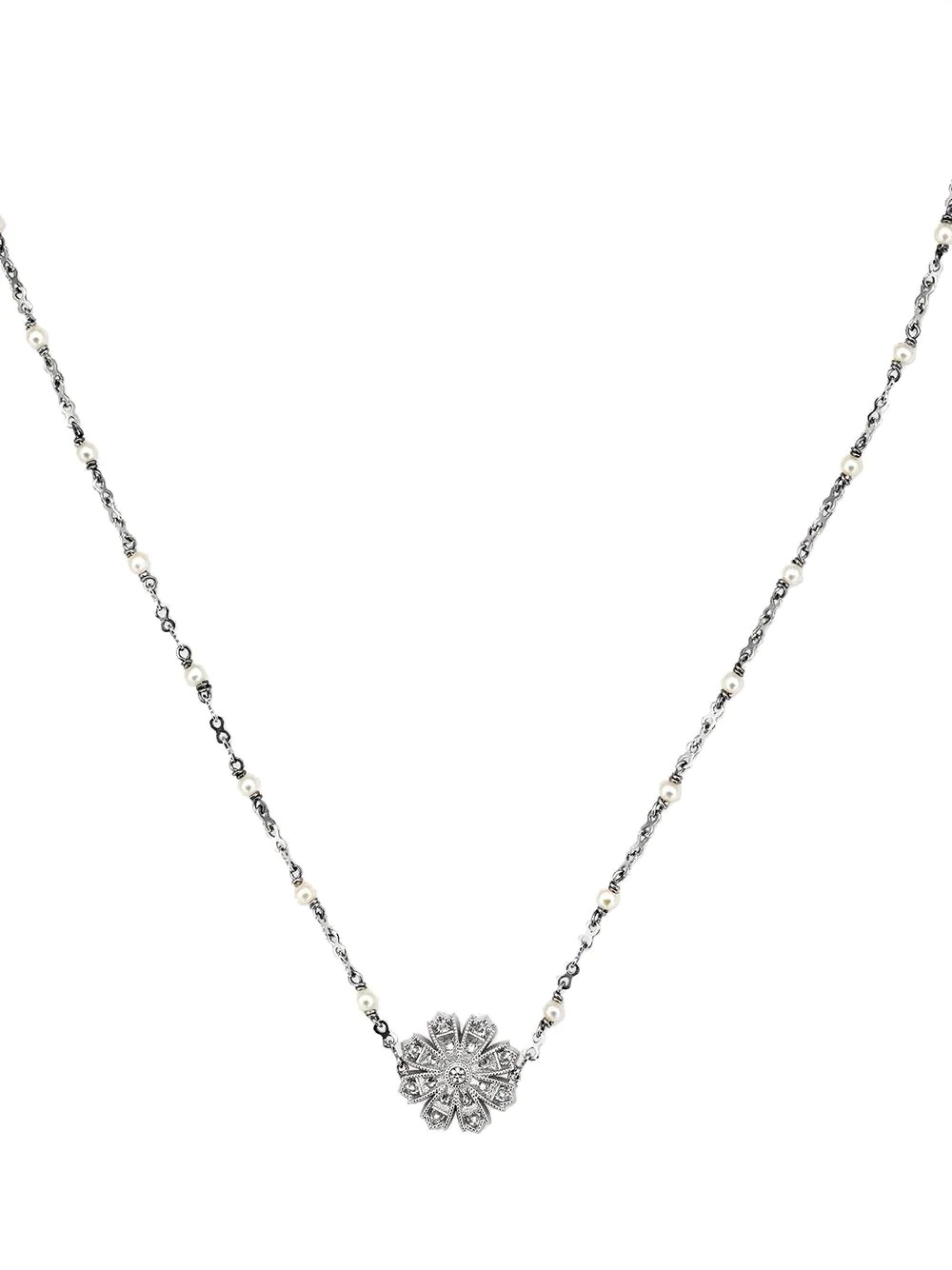 Necklace with flower, diamonds and pearls - 2