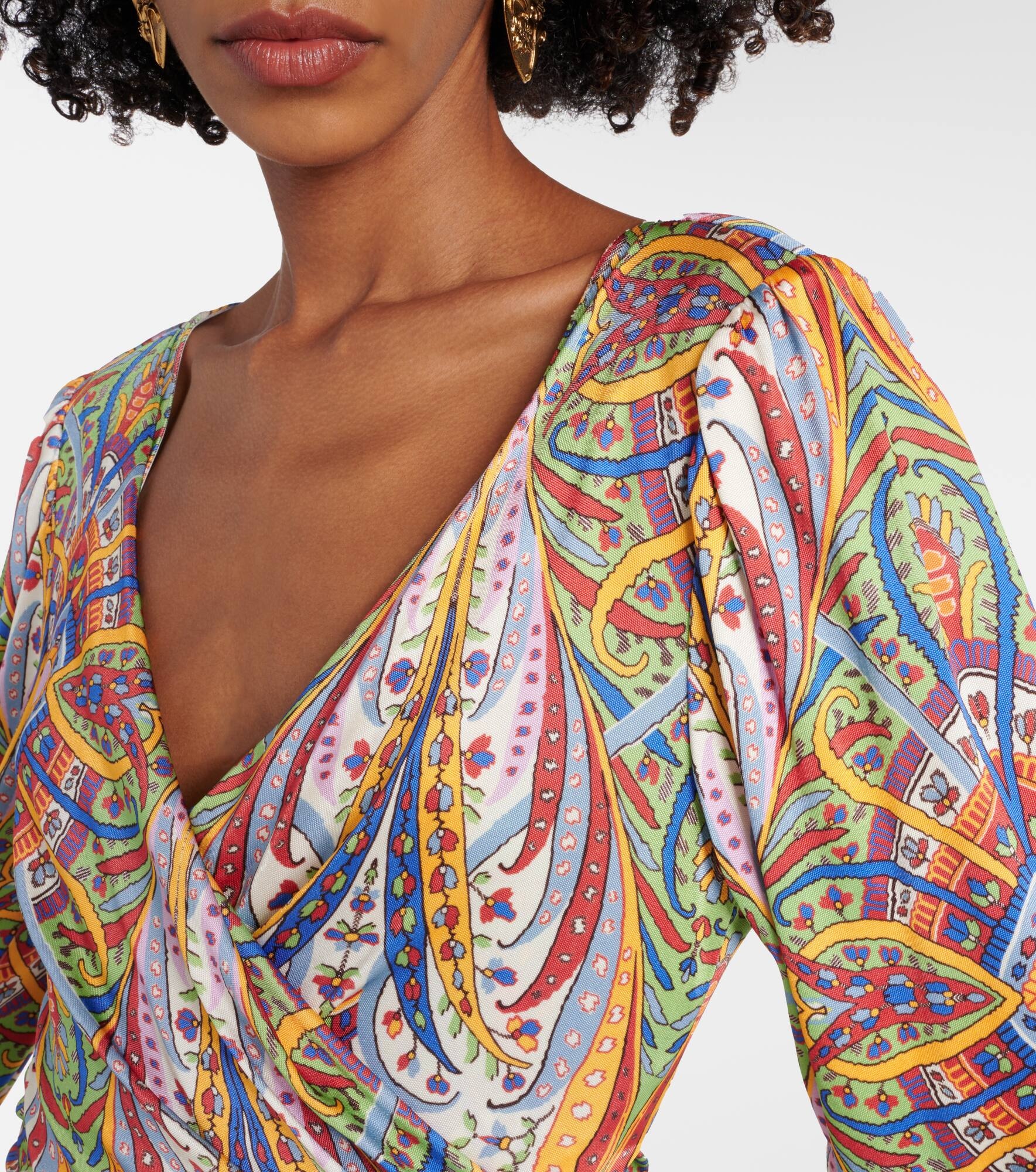 Printed gathered jersey midi dress - 5