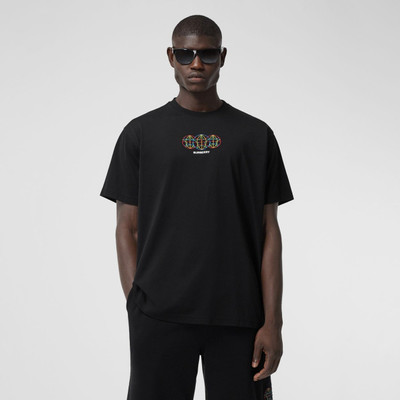 Burberry Embroidered Globe Graphic Cotton Oversized T-shirt outlook