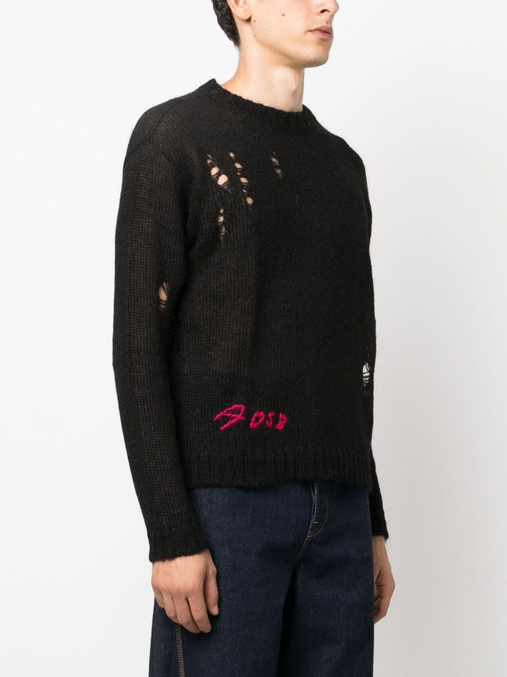 distressed-effect mohair-blend jumper - 3