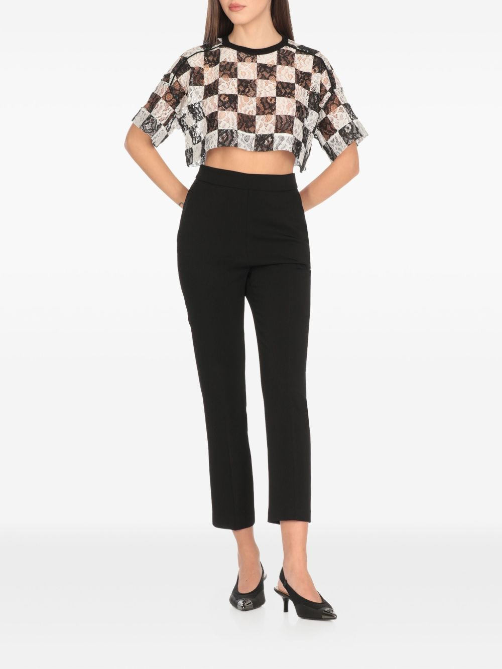 check-print cropped T-shirt - 2