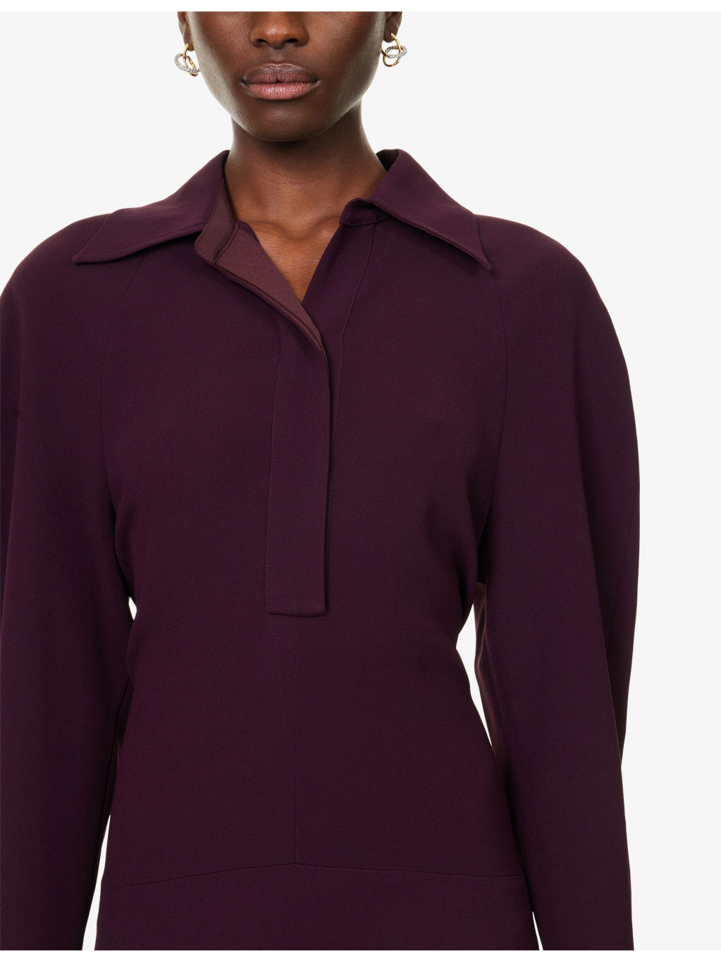 Regular-Fit Long-Sleeves Woven Midi Dress - 5