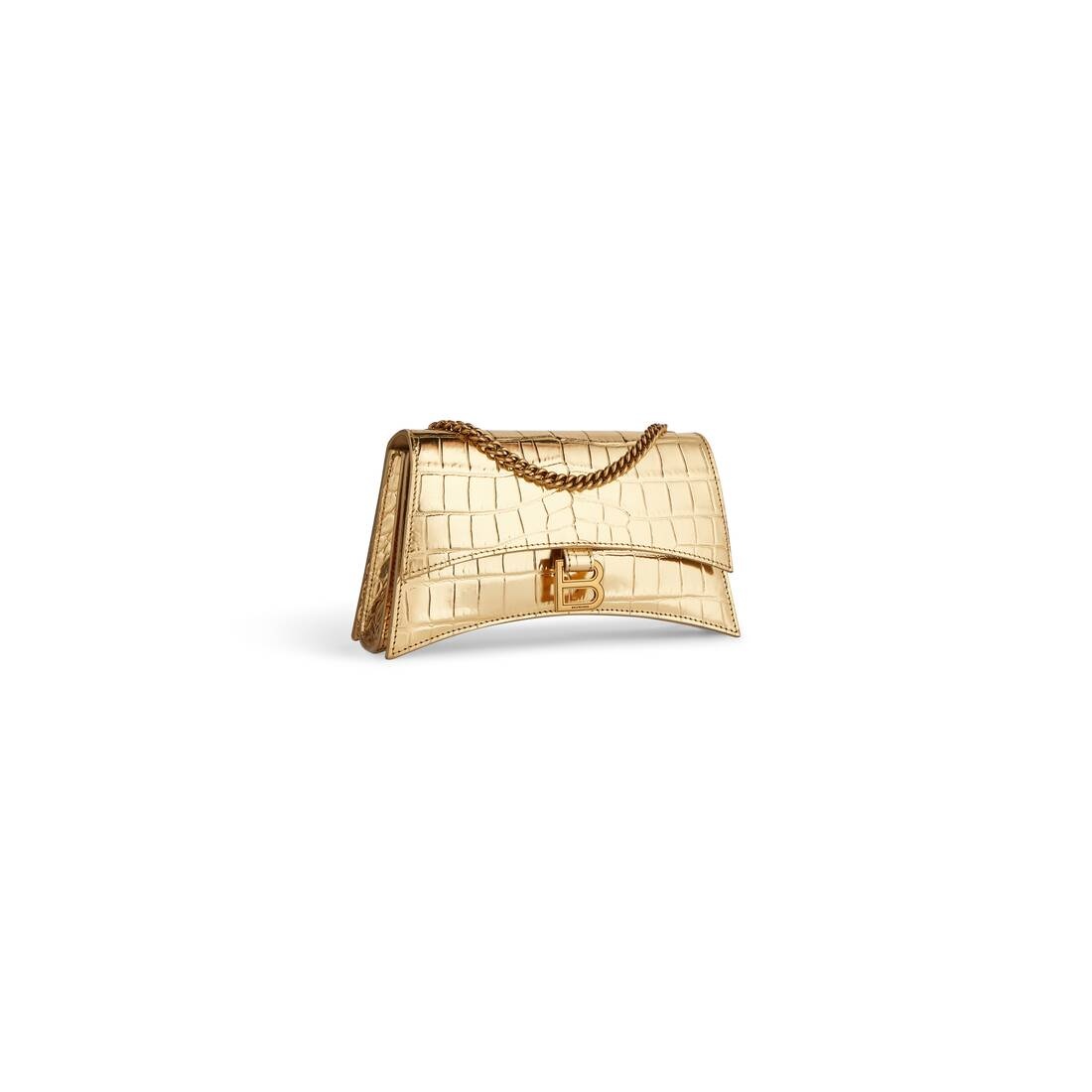 Women's Crush Xs Chain Bag Metallized Crocodile Embossed  in Gold - 2