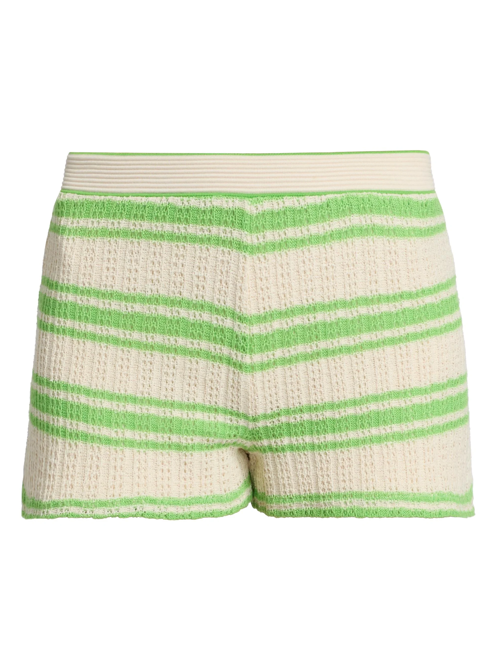 Women's Olympia Striped Open-Knit Shorts - Bright Lime Stripe - 1