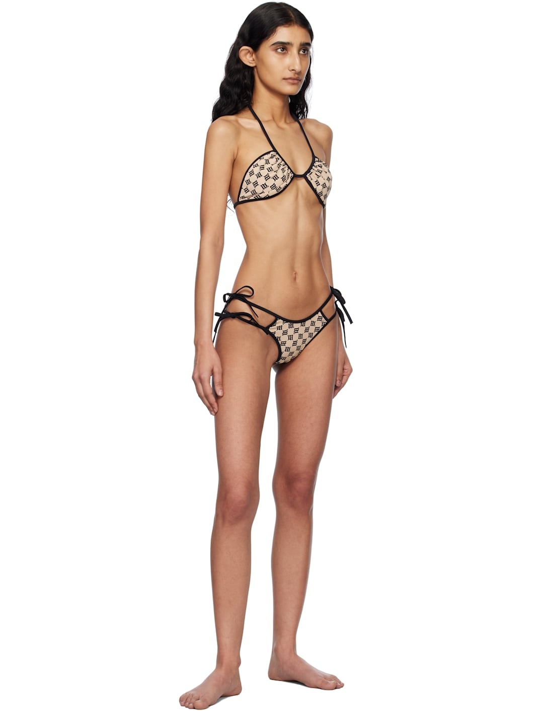 Beige & Black Swim Coquette Bikini Bottom - 4