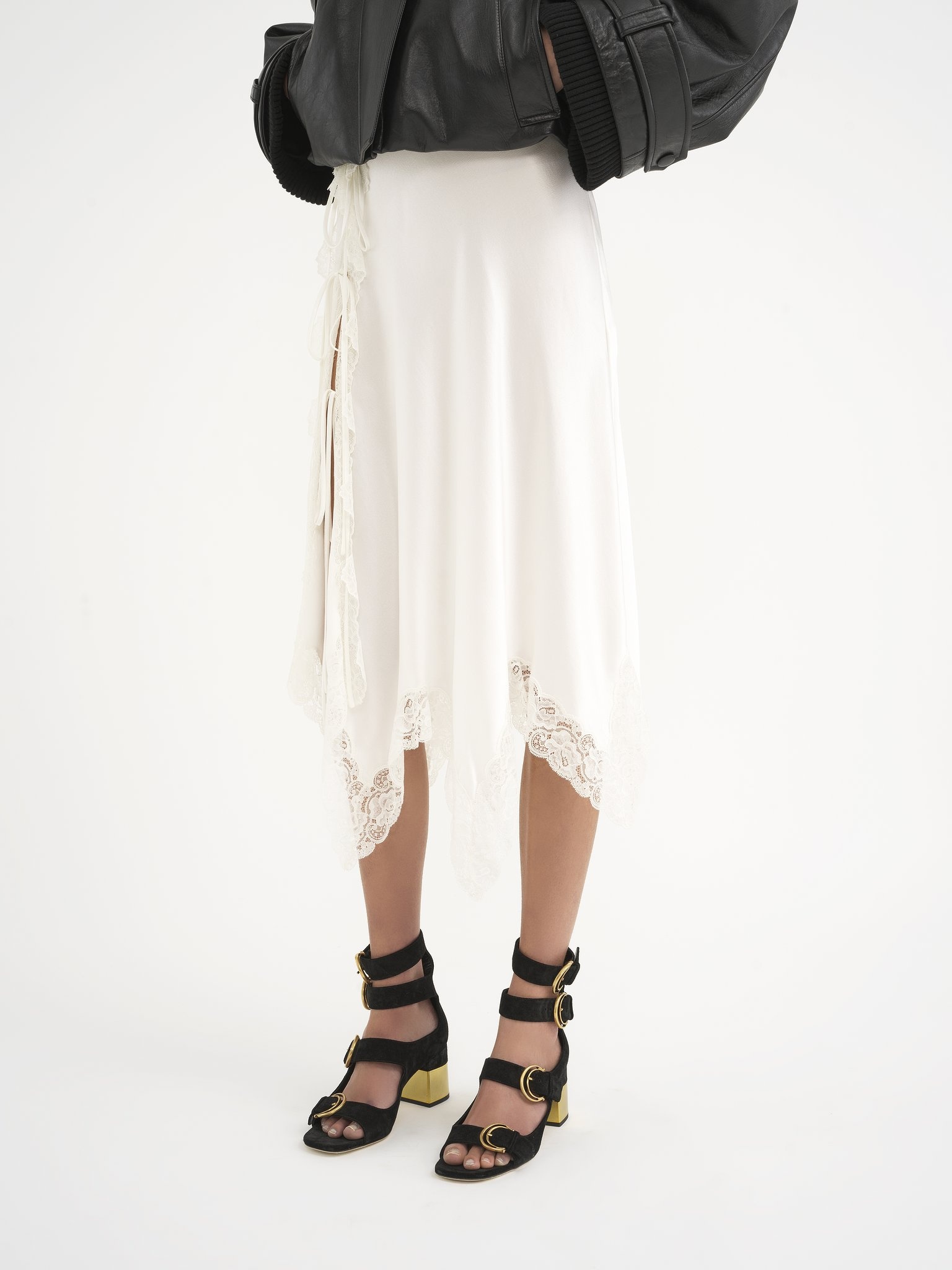 LACE-TRIMMED LINGERIE SKIRT IN SILK SATIN - 4