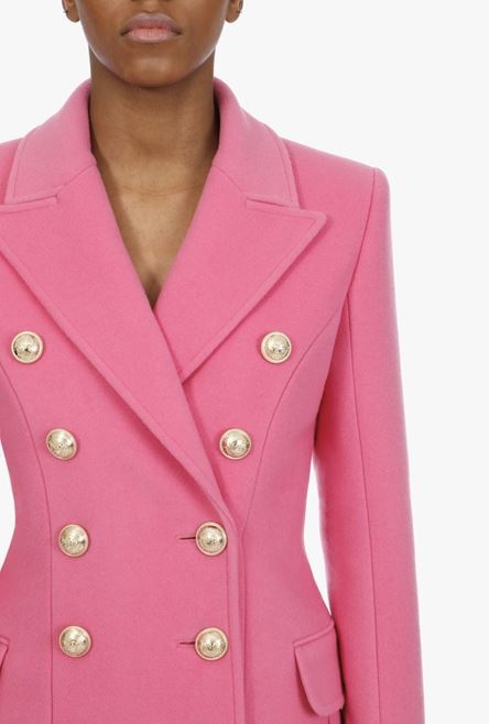 Double-breasted pink wool coat - 6