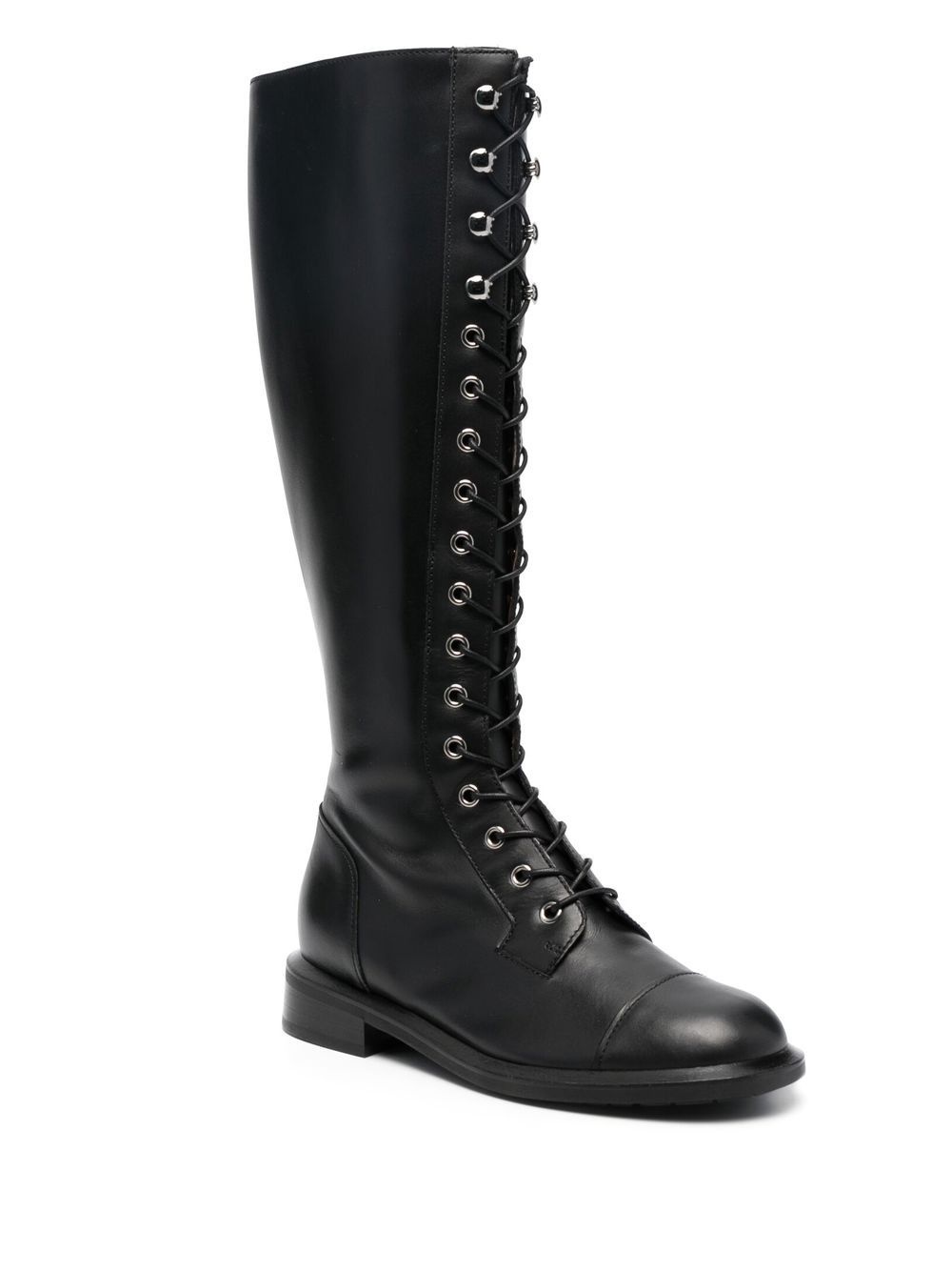 knee-high leather lace-up boots - 2