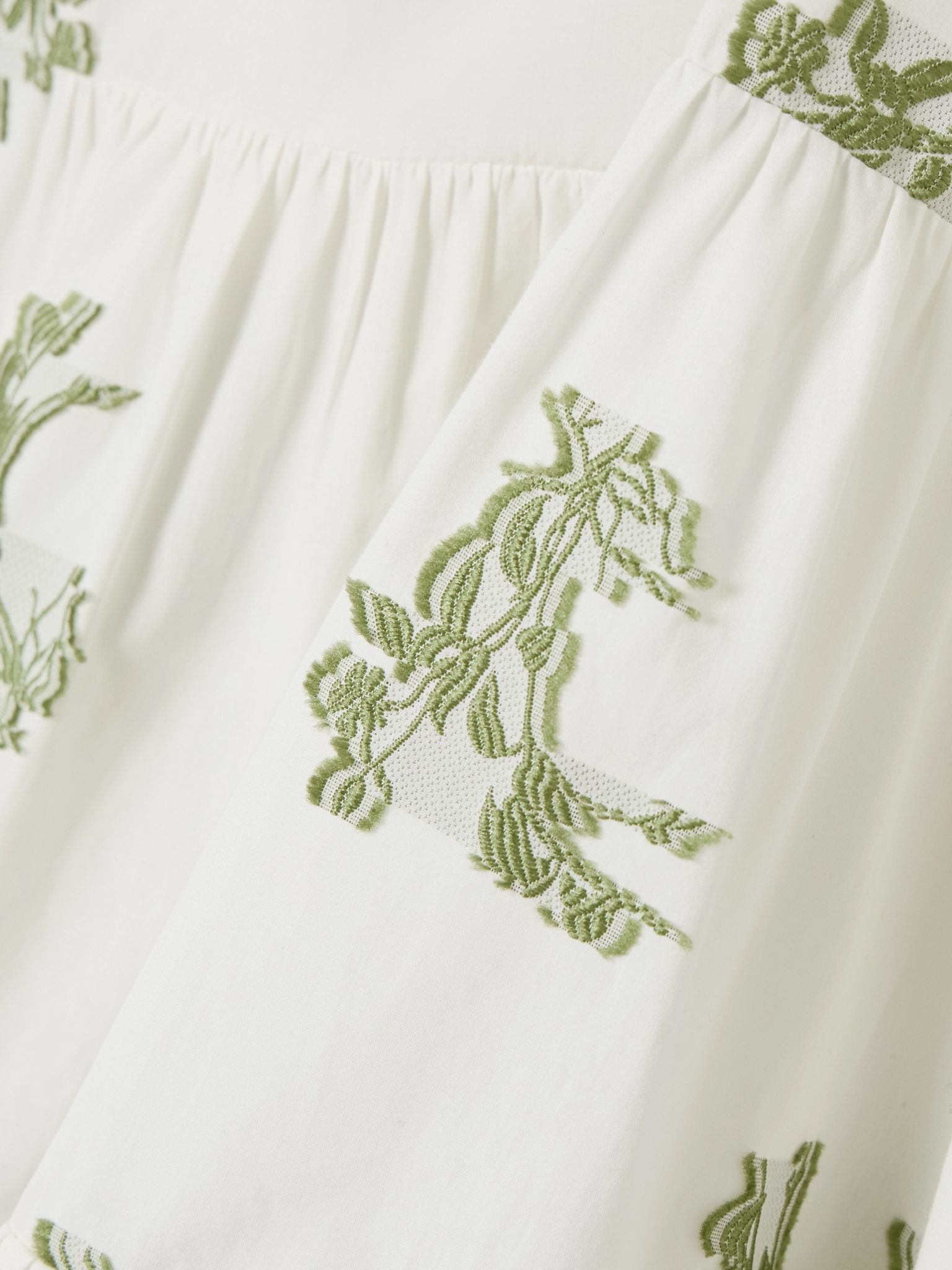 Embroidered gathered fil coupé cotton mini dress Ivory - 4