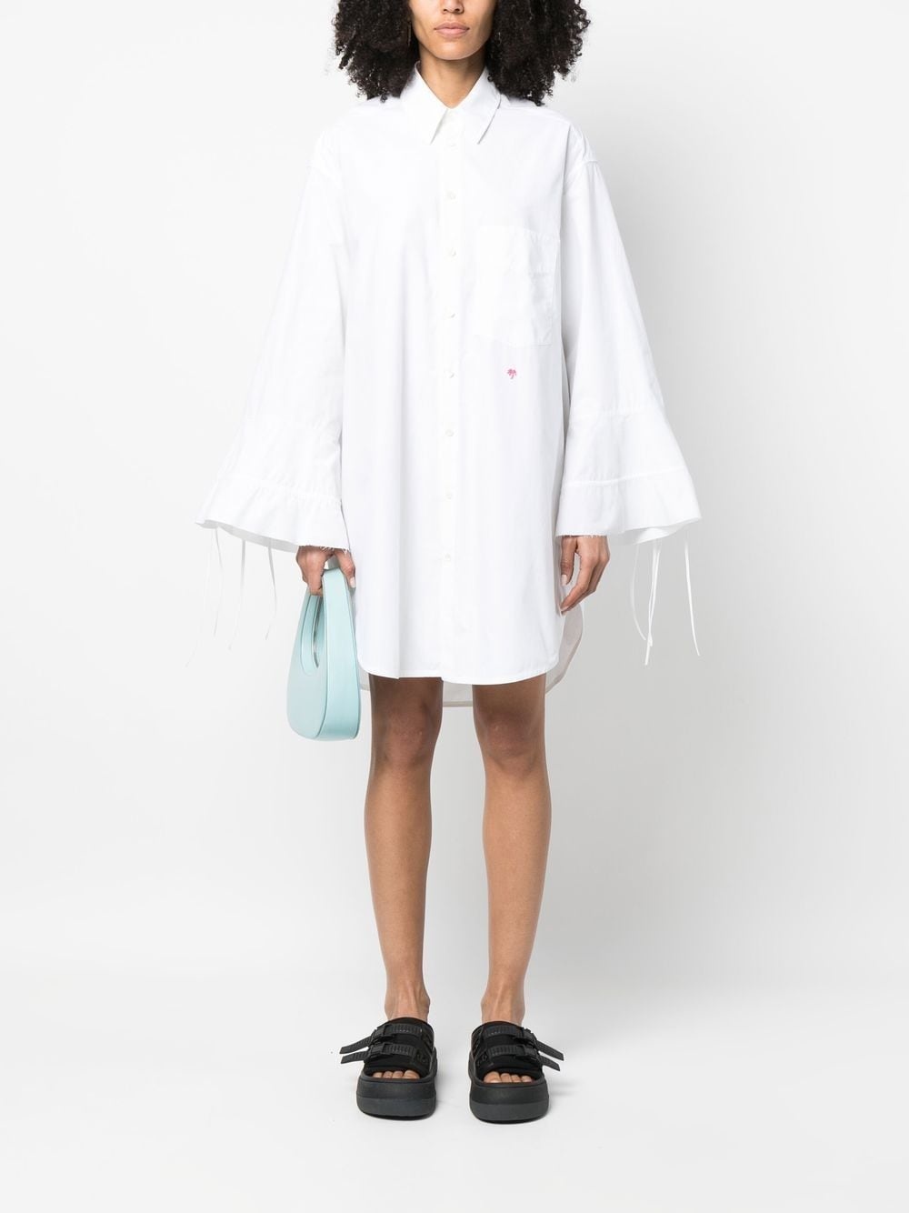 flared-sleeve shirt dress - 2