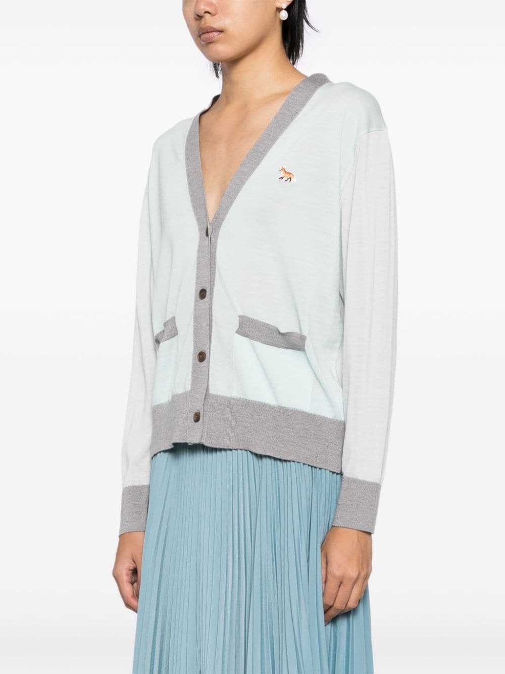 baby fox patch color block cardigan - 3
