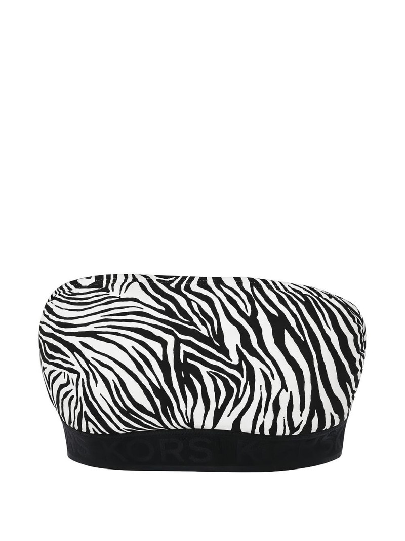 Bandeau zipped-back zebra-print bikini top 1