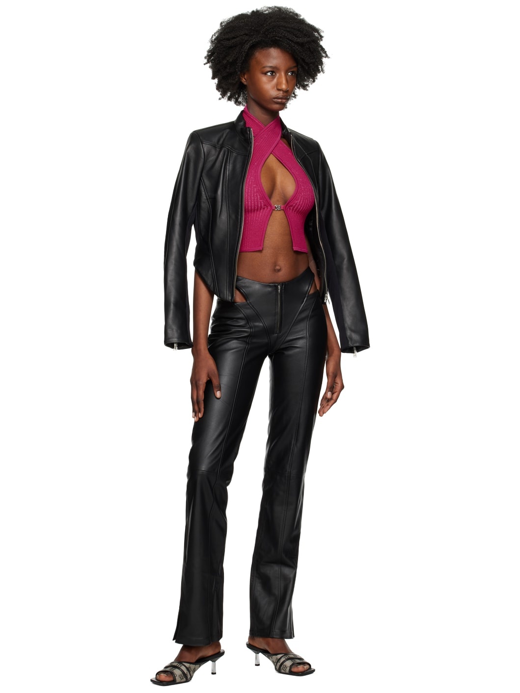 Black Cut Out Leather Trousers - 4