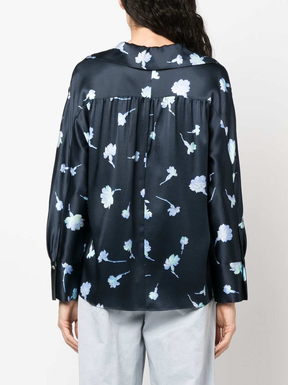floral print silk blouse - 4