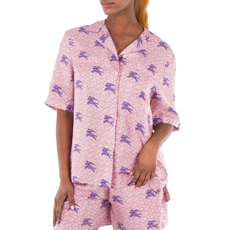 Burberry Tabi Equestrian Knight TB Monogram Print Silk Pyjama Shirt - 4