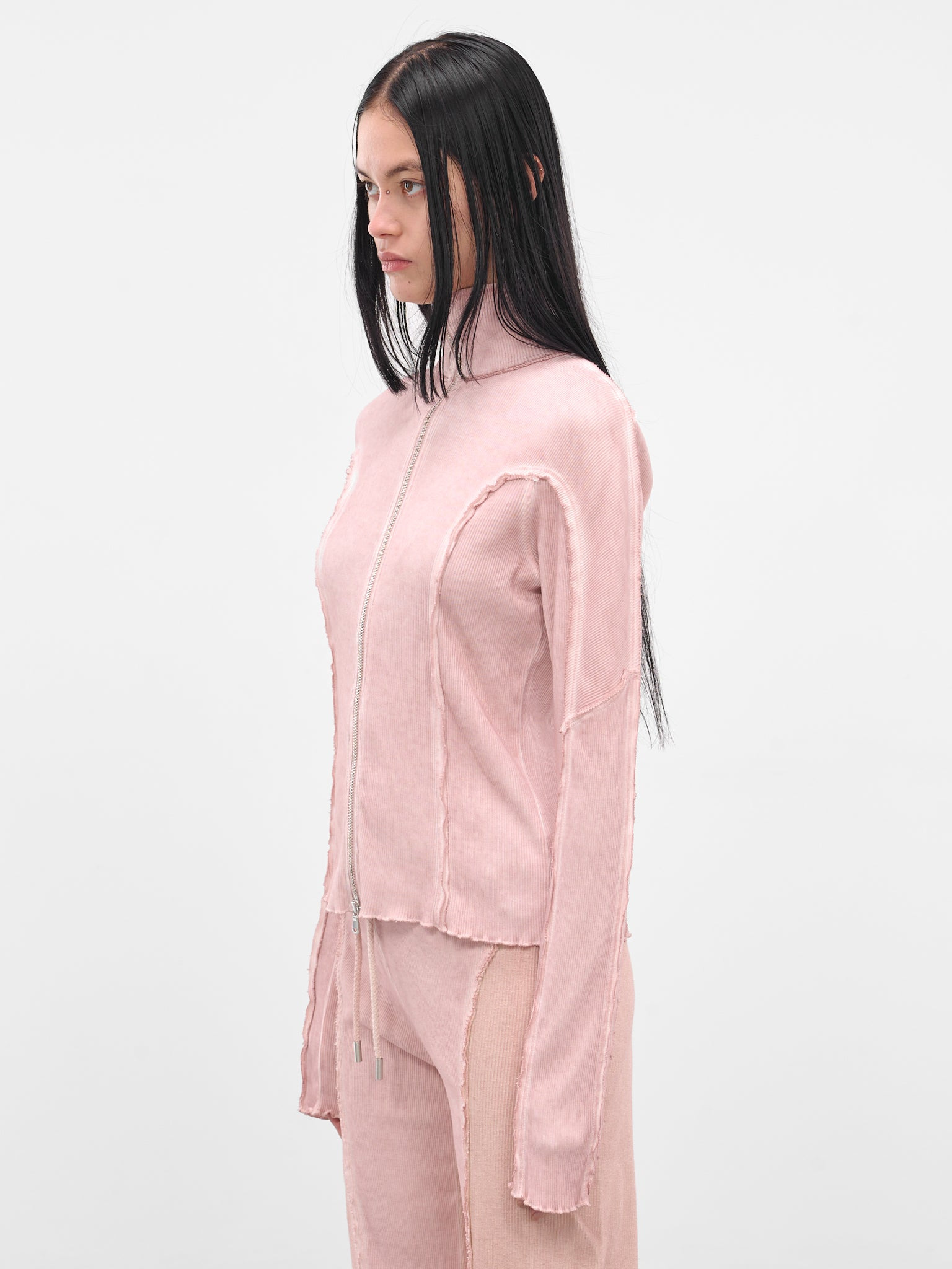 Pink Rib-Knit Turtleneck Zip Jacket - 2
