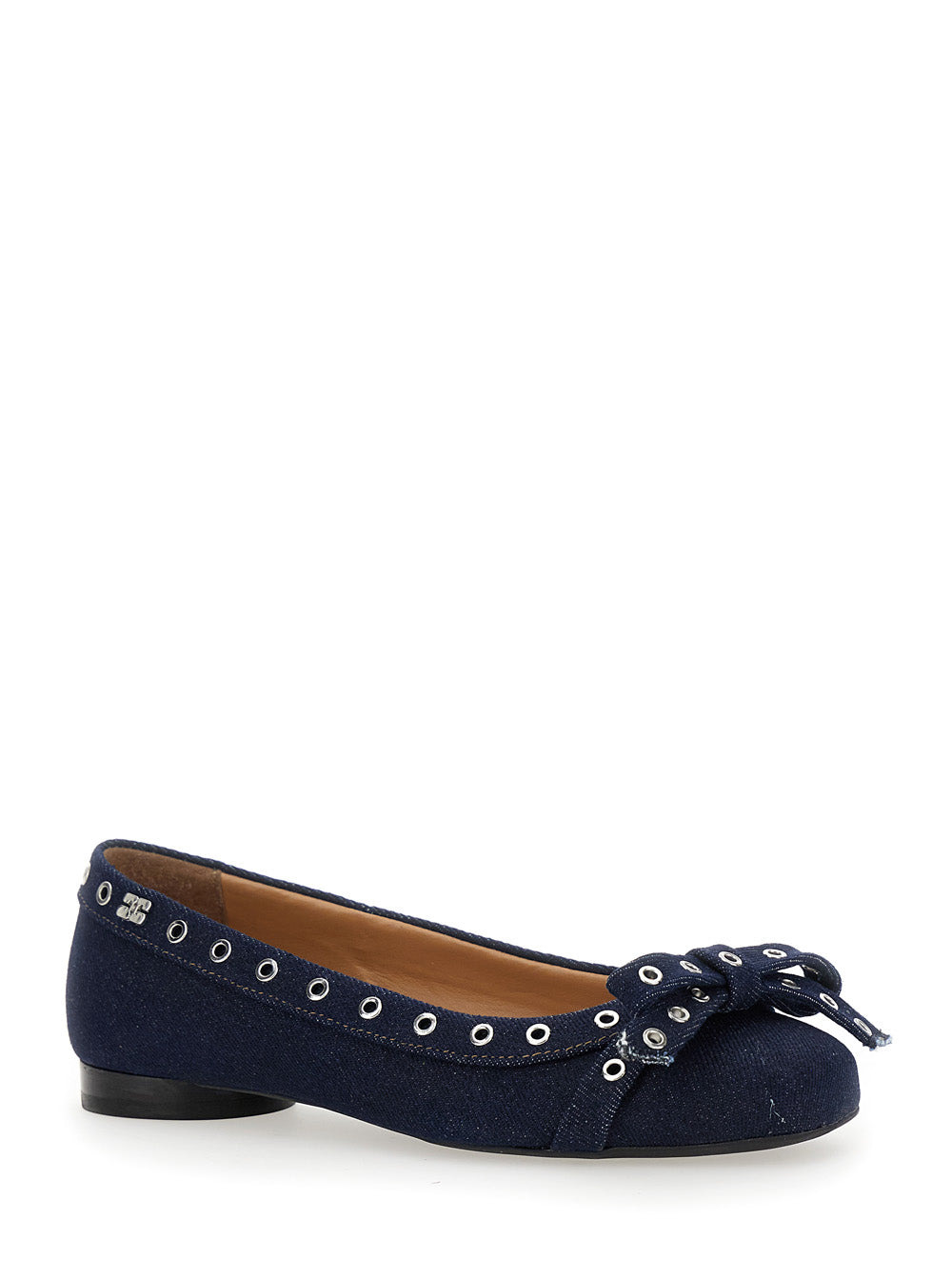 Ganni Women Blue Ballet Flats With Eyelet Details In Cotton Woman - 2