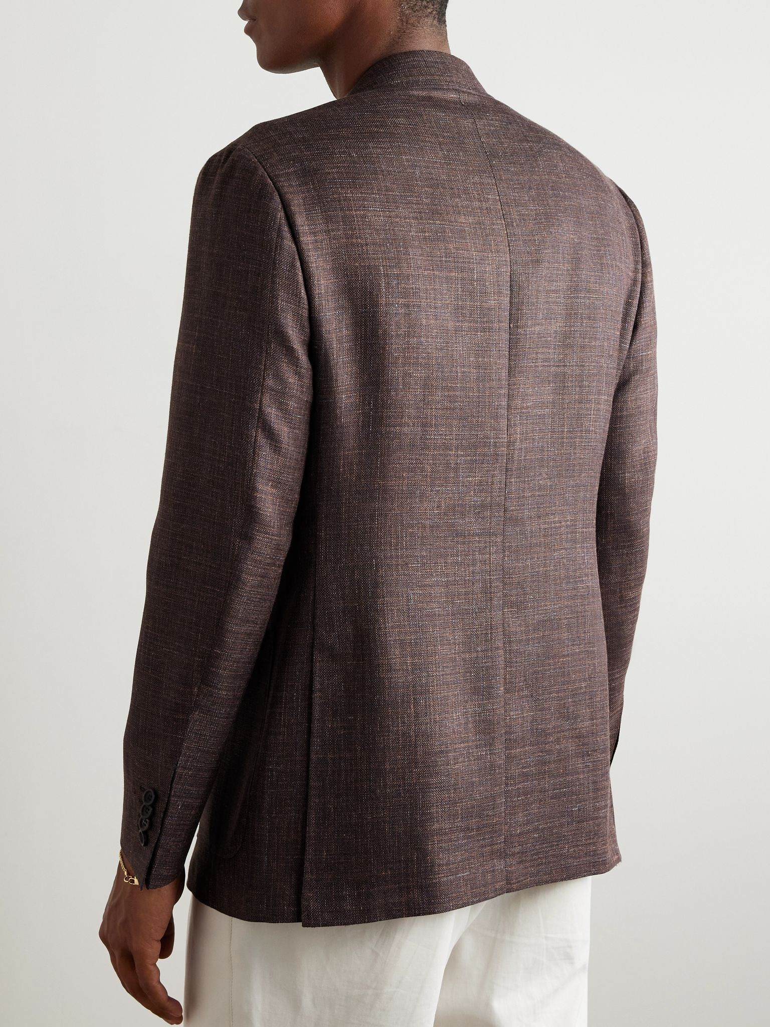 Kei Unstructured Wool, Silk and Linen-Blend Blazer Brown - 3