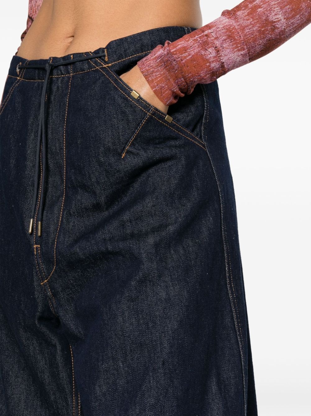 Daisy contrast-stitching wide leg jeans - 5
