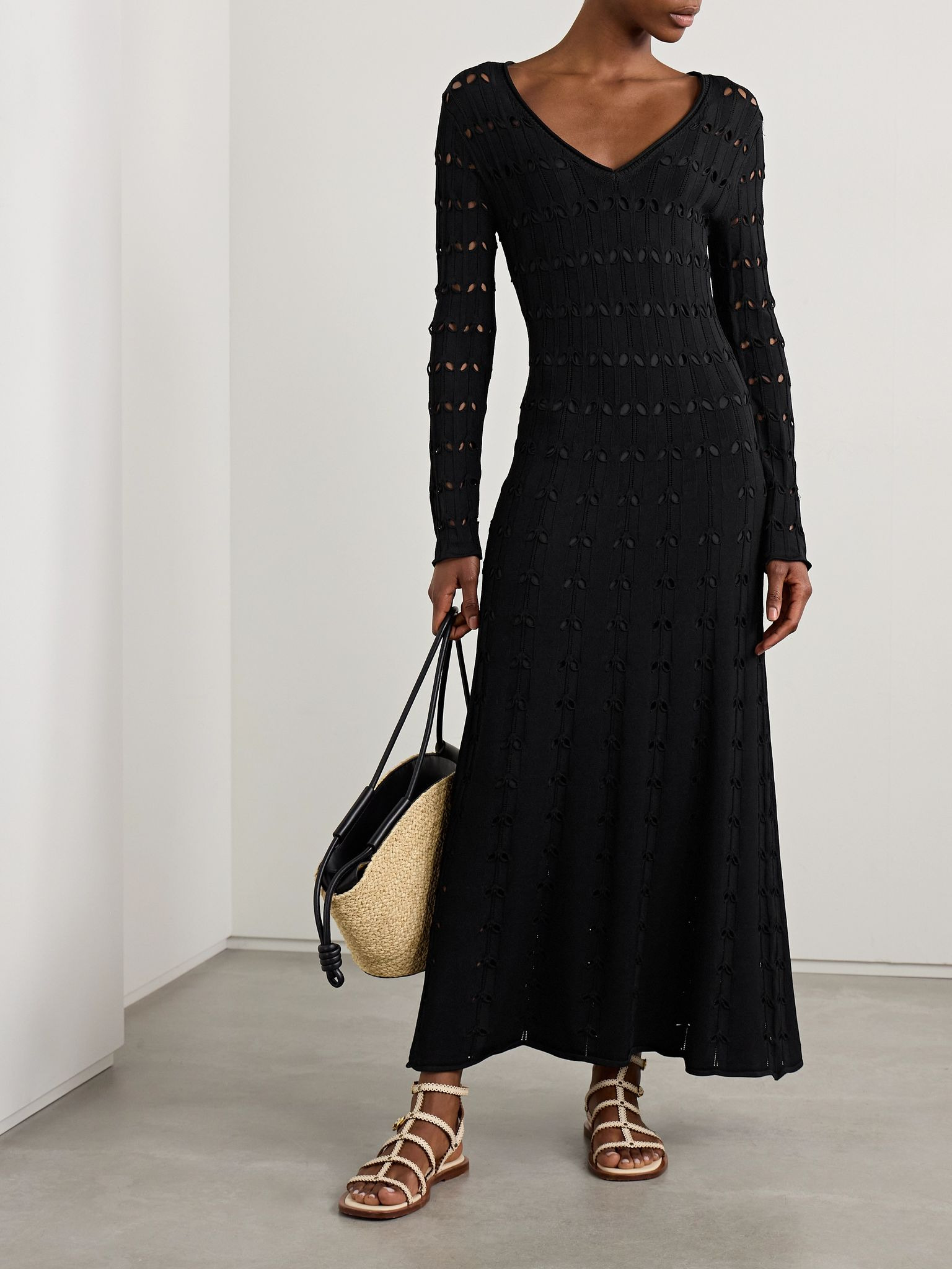 Rhiannon pointelle-knit maxi dress Black - 2