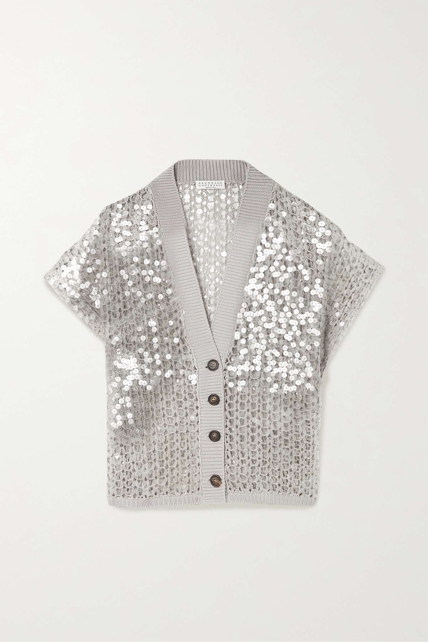 Sequined open-knit jute-blend cardigan - 1