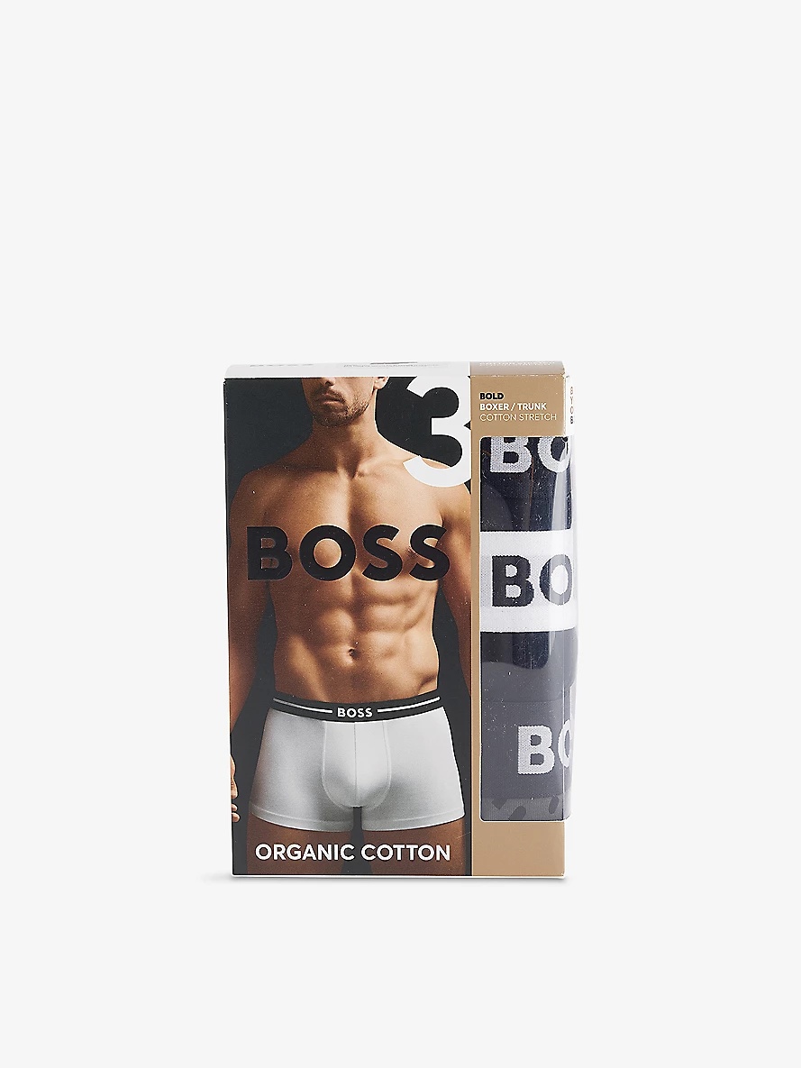 Bold Logo-Waistband Pack Of Three Stretch-Cotton Boxer Trunks - 2