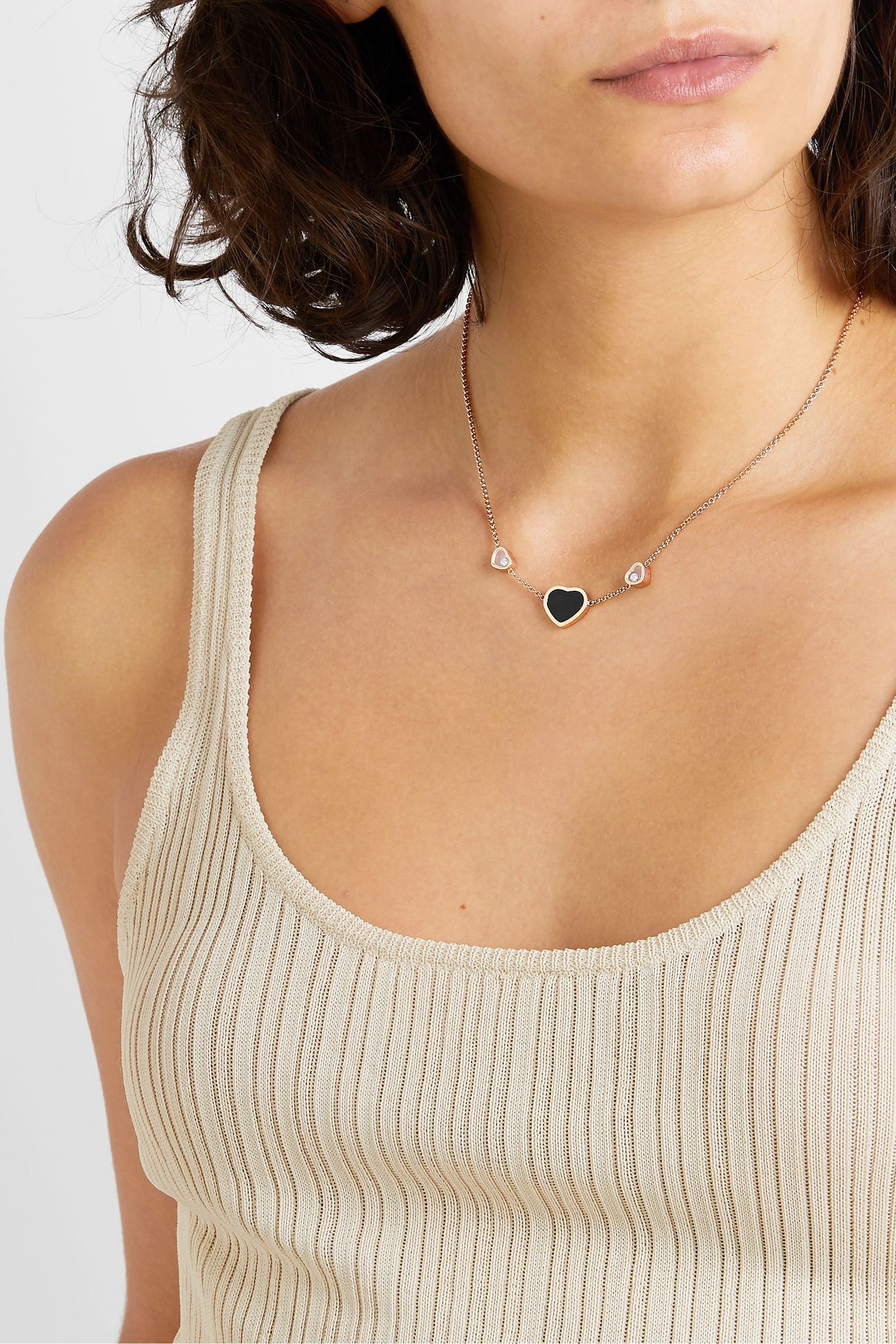 Happy Hearts 18-karat rose gold, diamond and onyx necklace - 5