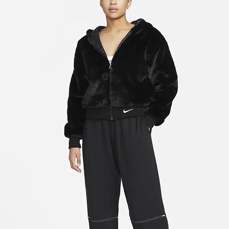 (WMNS) Nike Sportswear Essentials Faux Fur Jacket 'Black' DD5116-010 - 3