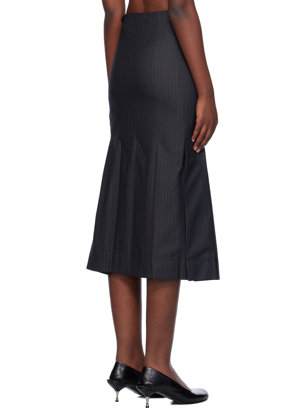 Gray Stripe Suiting Midi Skirt - 3