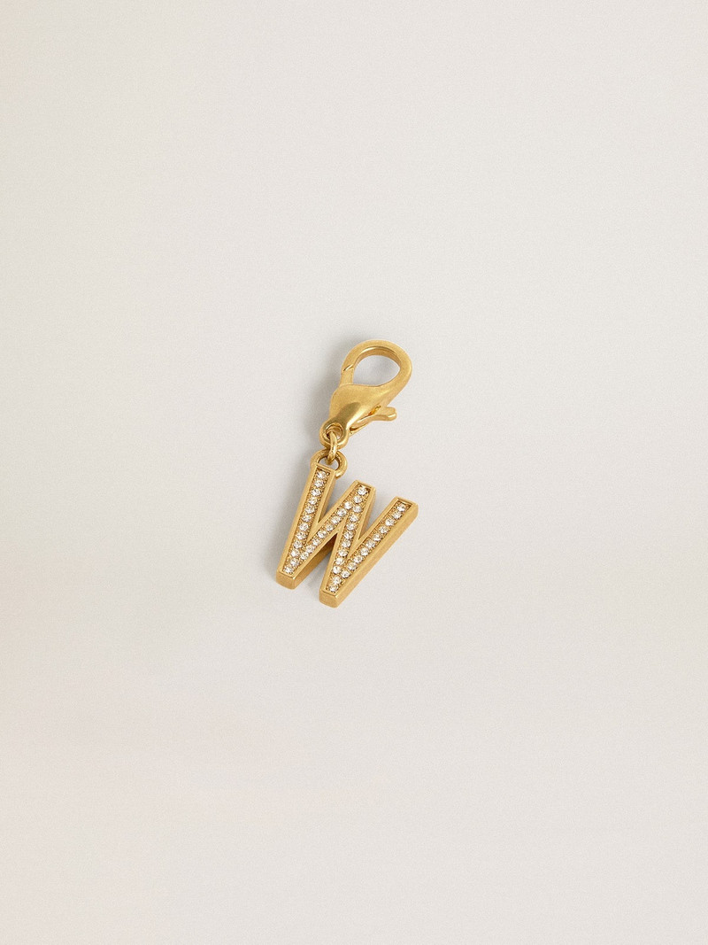 Golden Goose Letter W charm in gold-colored brass with crystals outlook