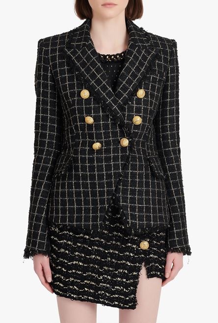 Black and gold tweed jacket with double-breasted buttoned fastening - 5