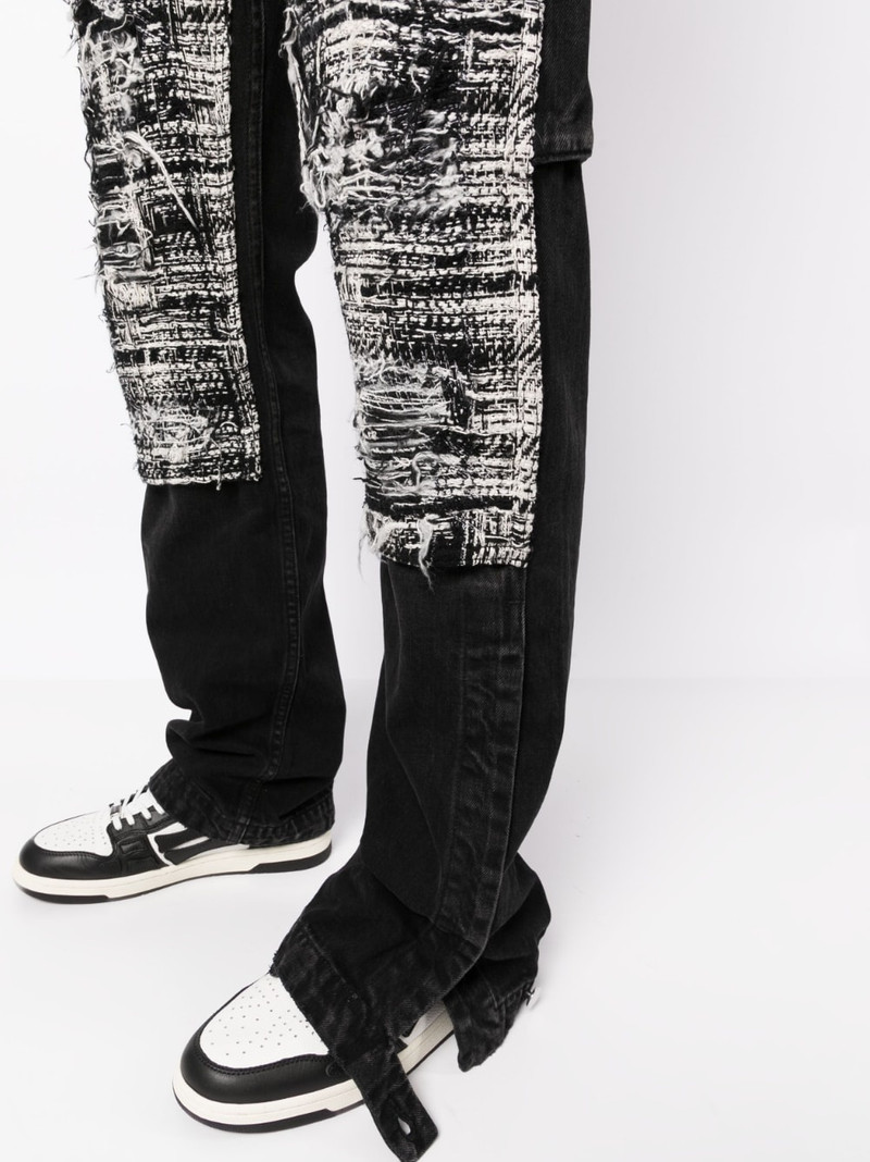 tweed-panelling distressed jeans 5
