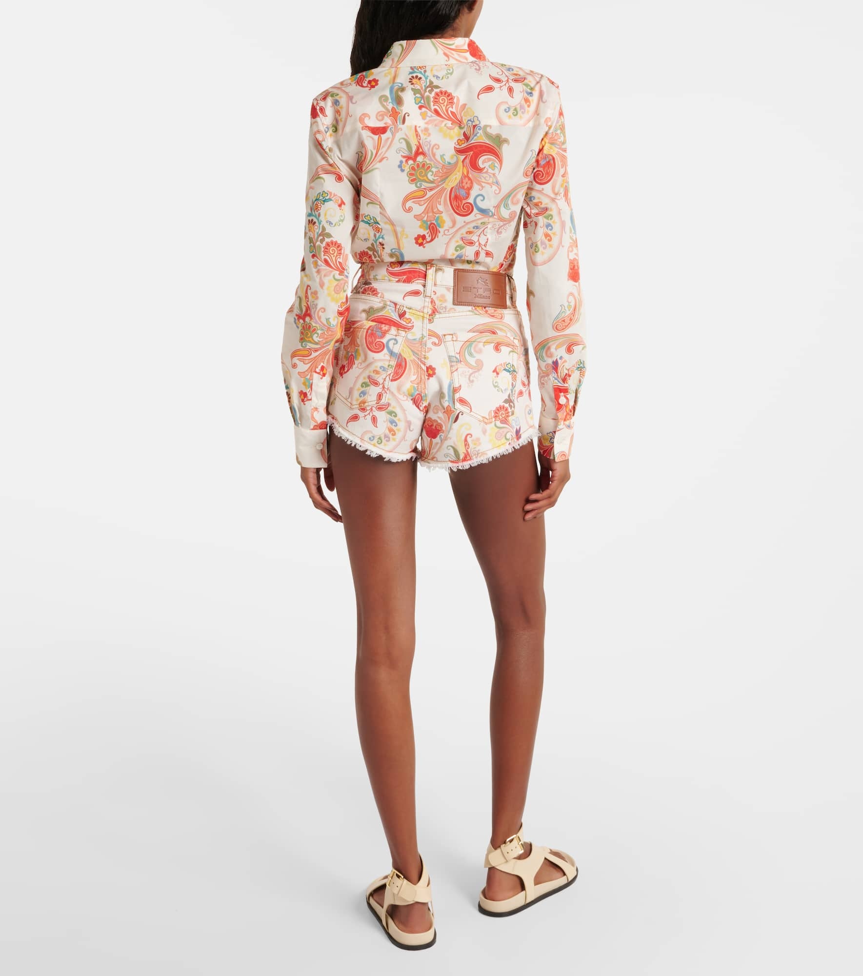 Mid-rise paisley denim shorts - 3