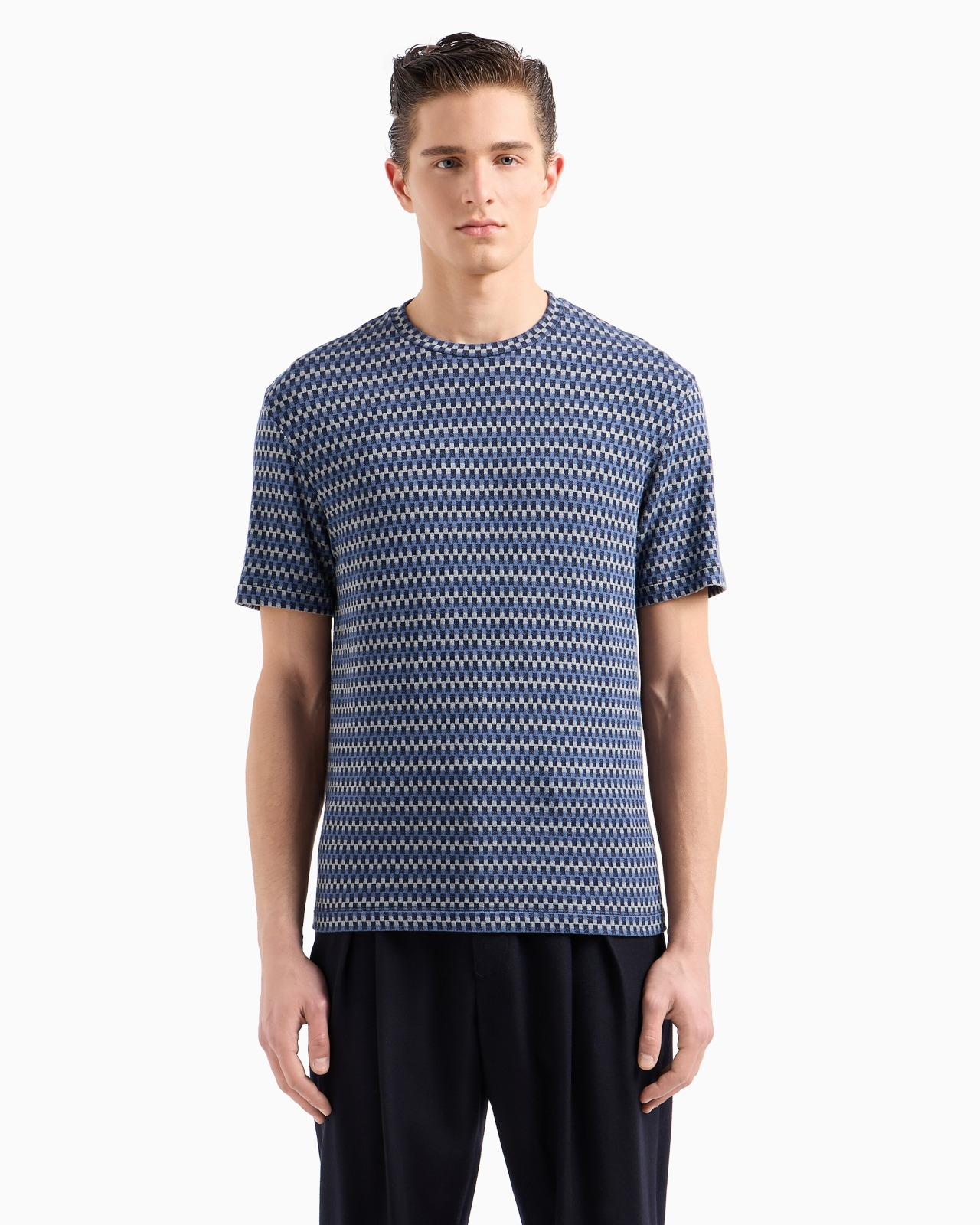Stretch viscose jacquard jersey crew-neck T-shirt - 2
