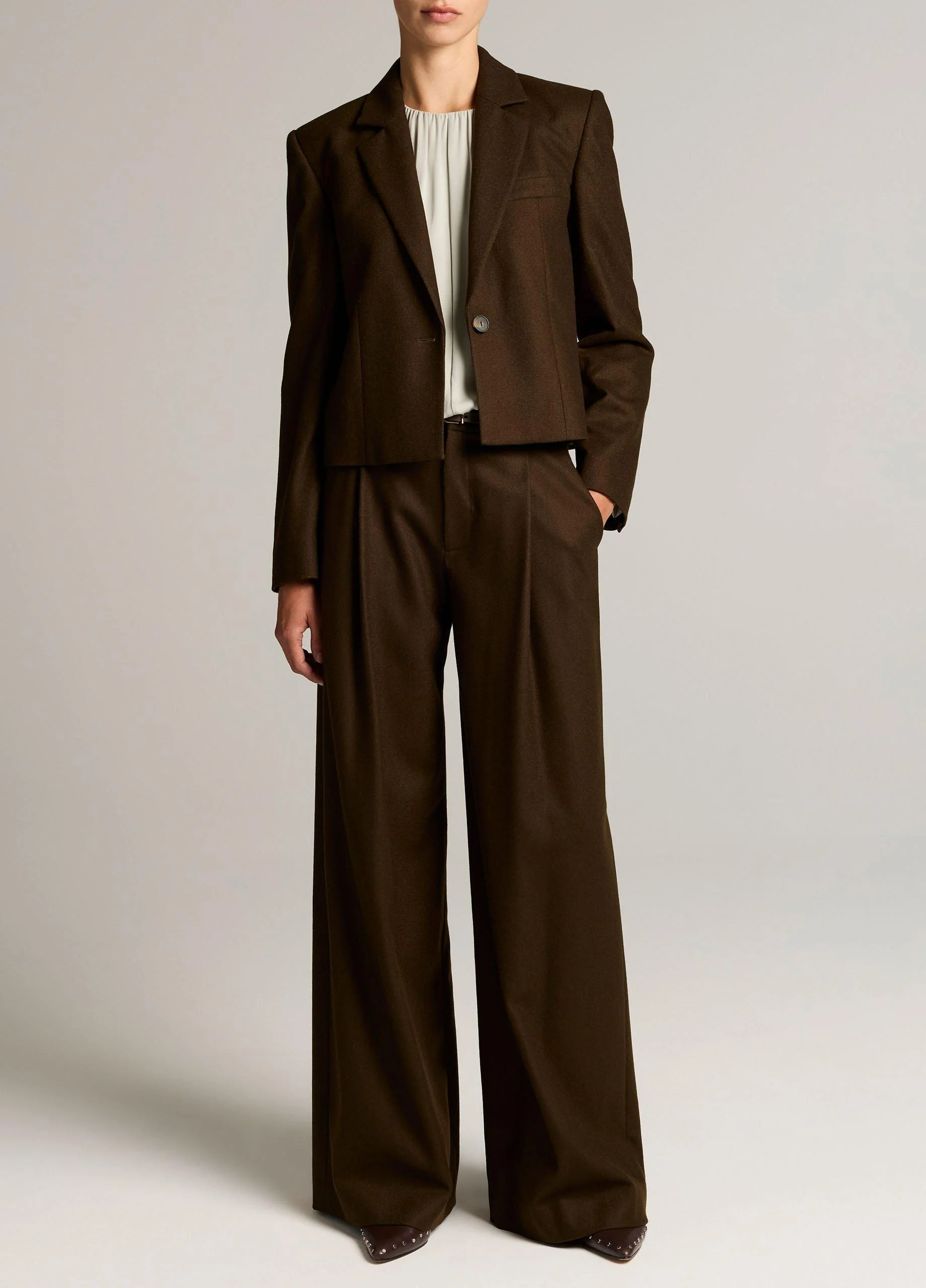 Camille Italian Wool-Blend Flannel Wide-Leg Trouser - 1