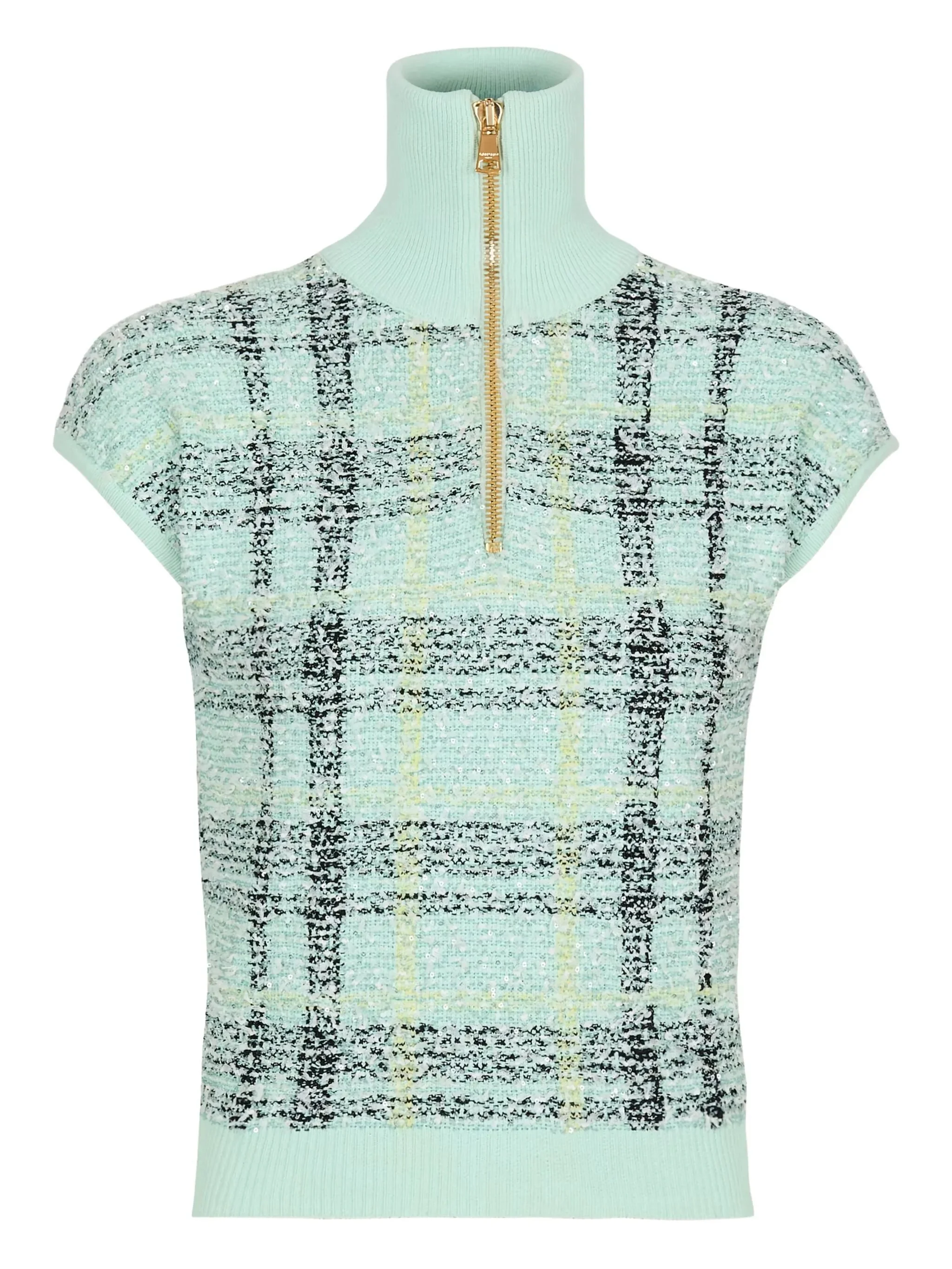 plaid-detail zip-fastening top - 1