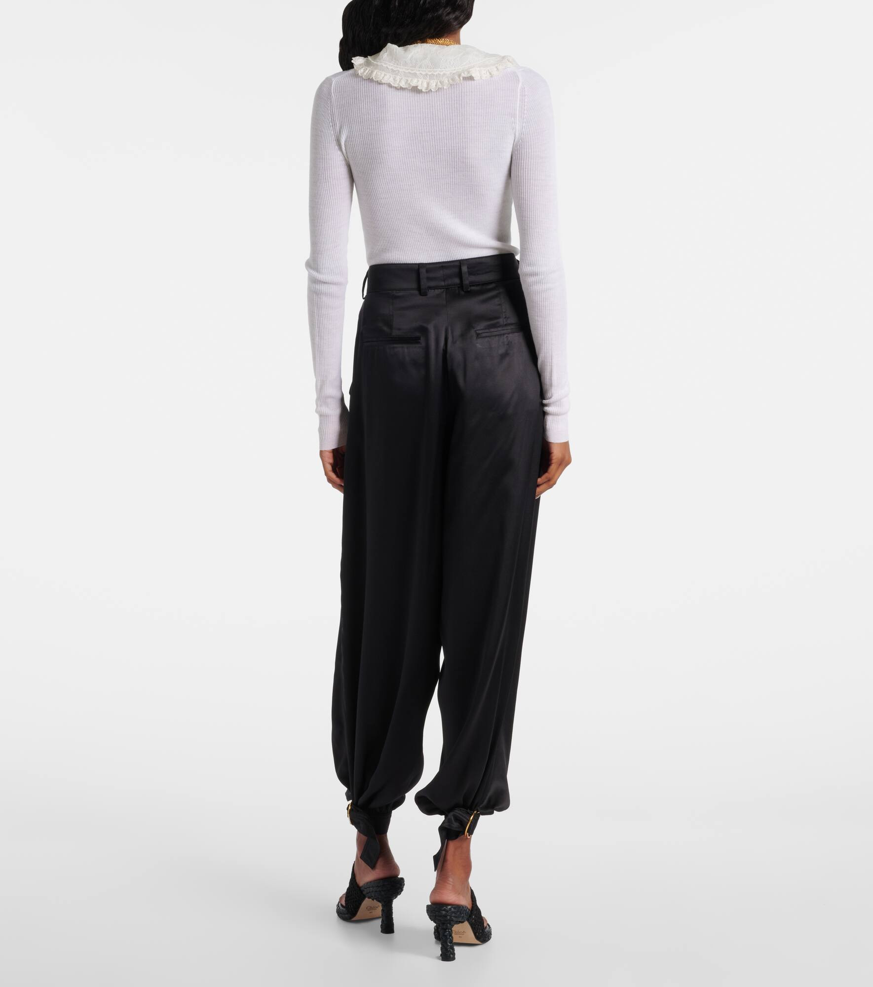 High-rise silk satin cargo pants - 3