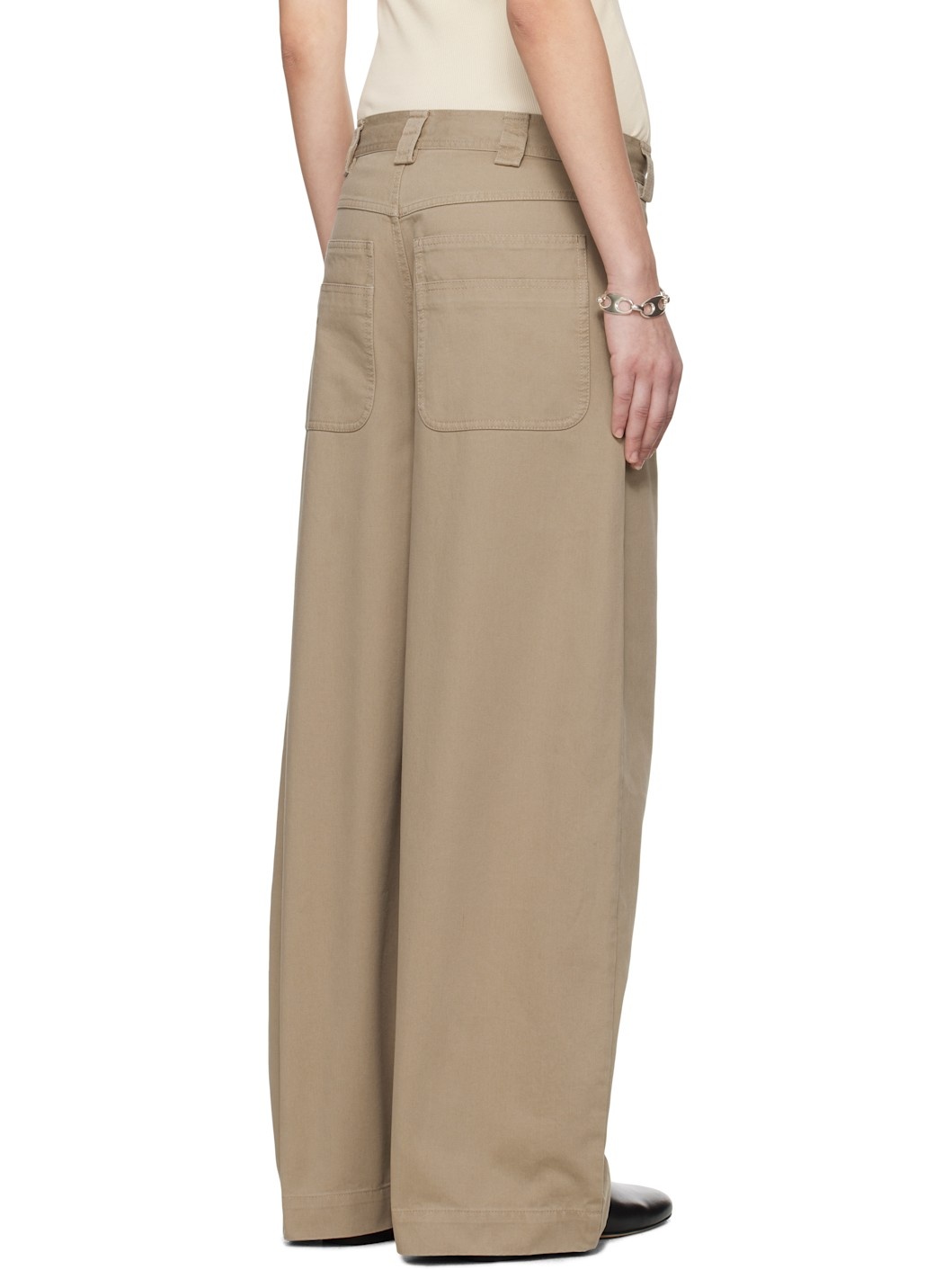 Taupe Egon Wide-Leg Washed Midweight Cotton Trousers - 3