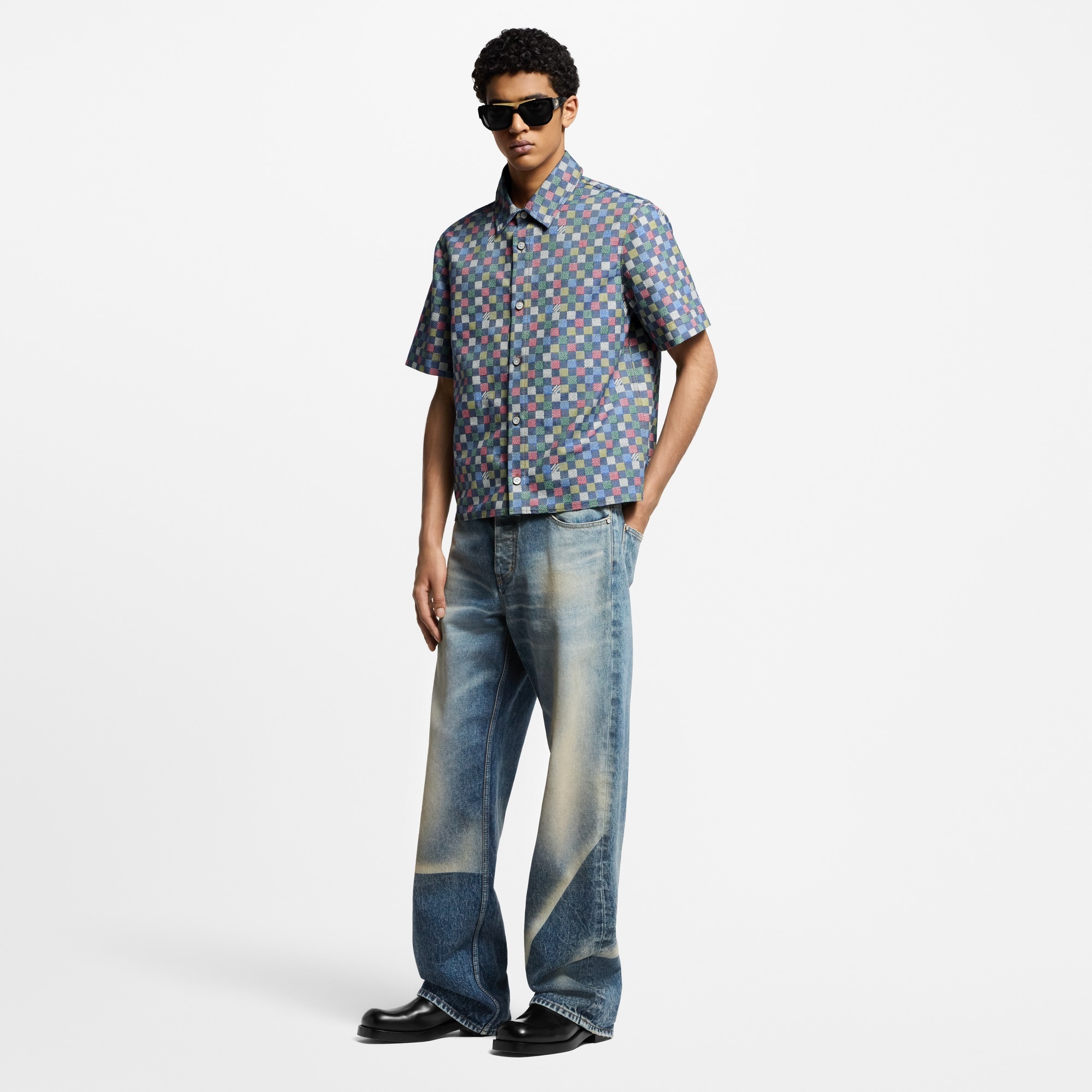 Damier Chambray Short-Sleeved Shirt - 4