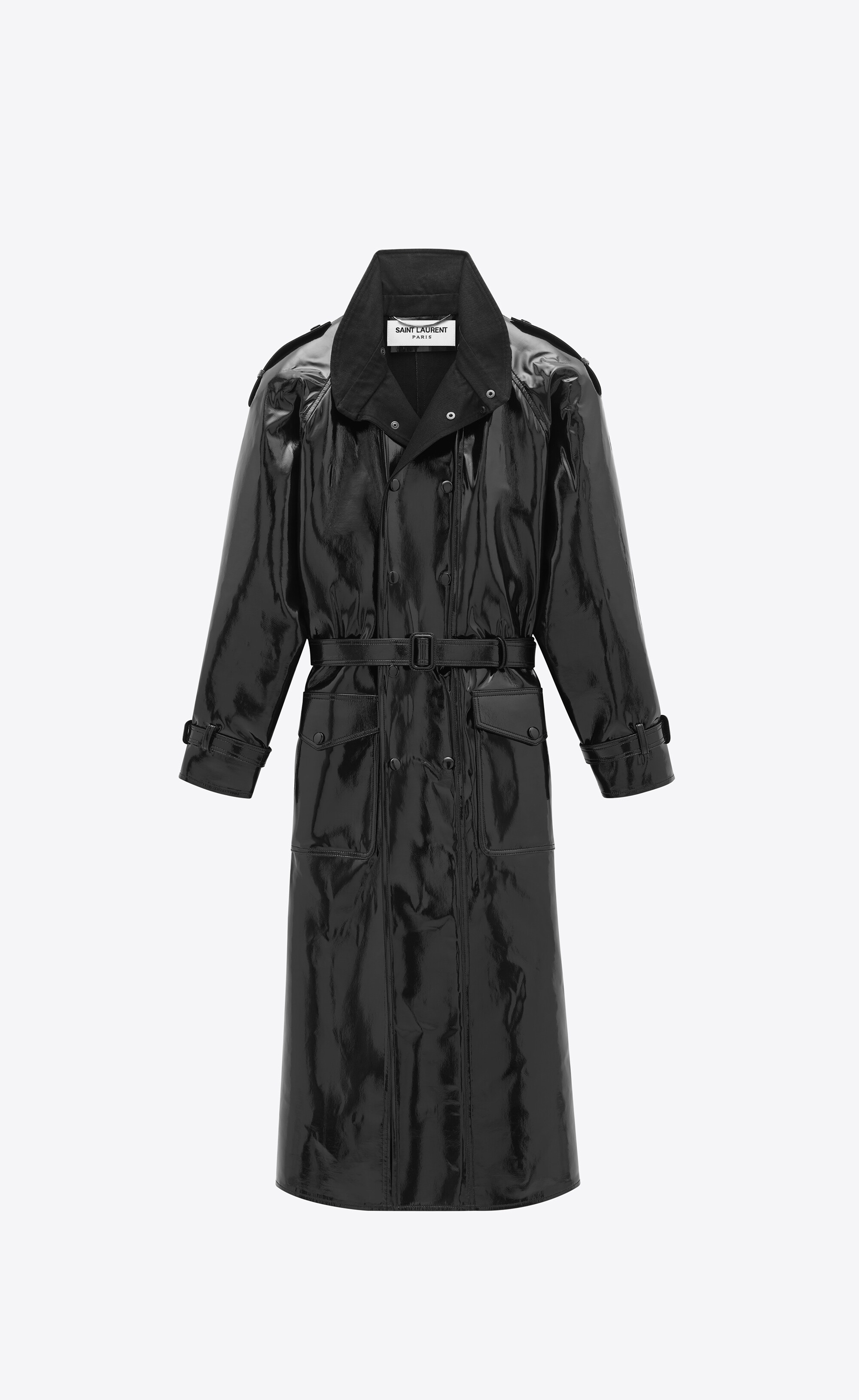 trench coat in vinyl-bonded denim - 3