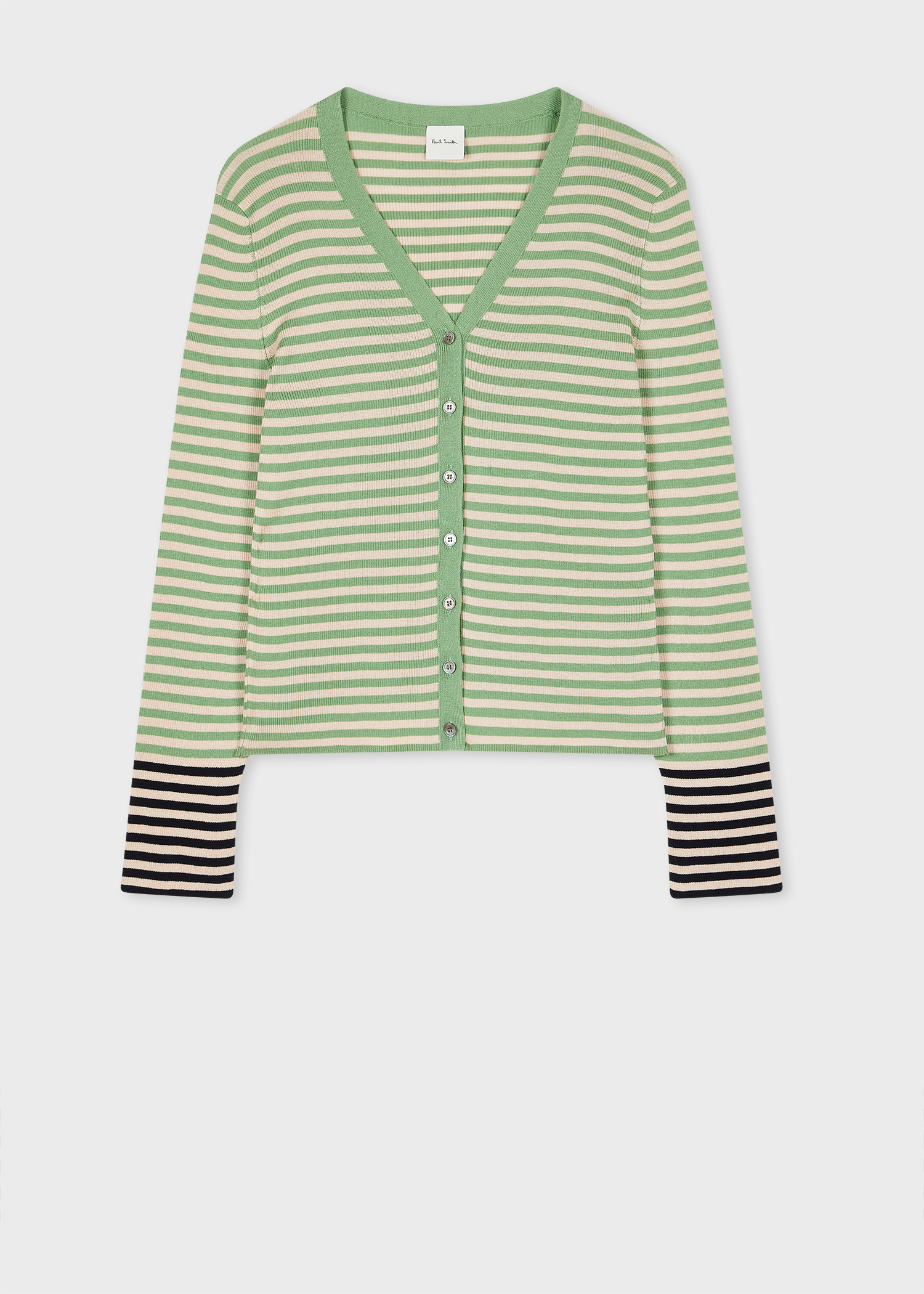 Women's Organic Cotton Green Stripe Cardigan - 1