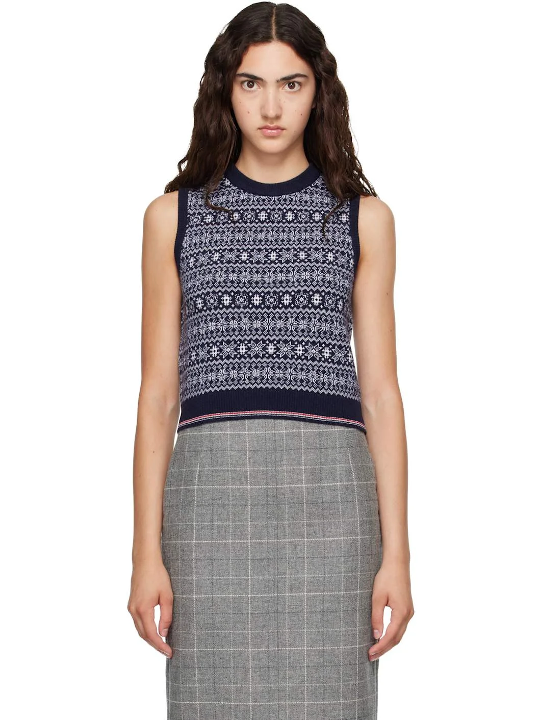 Navy Fairisle Jacquard Wool Sweater - 1