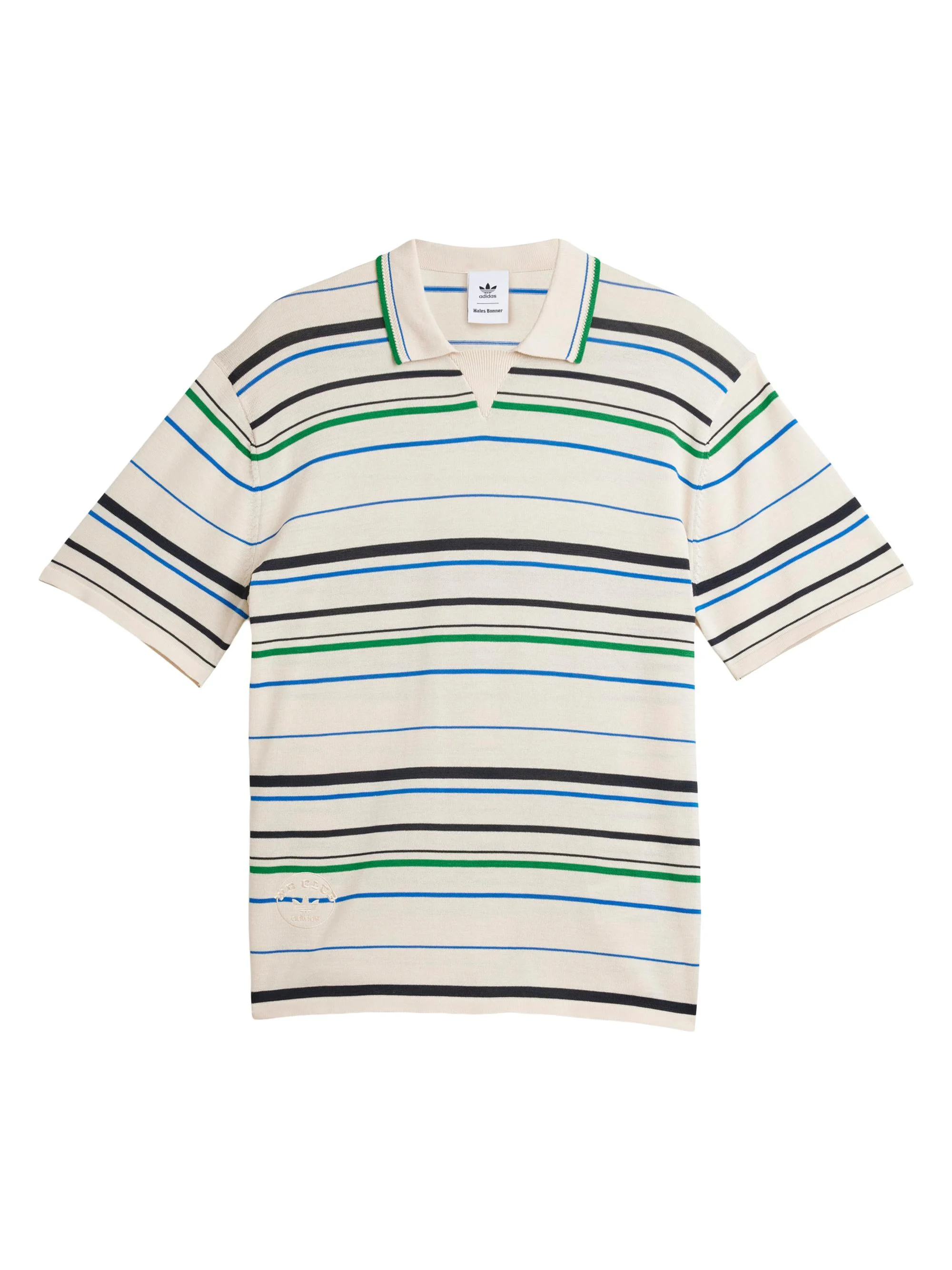 Men's adidas x Wales Bonner Knit Polo - Wonder White Green Bluebird - 1