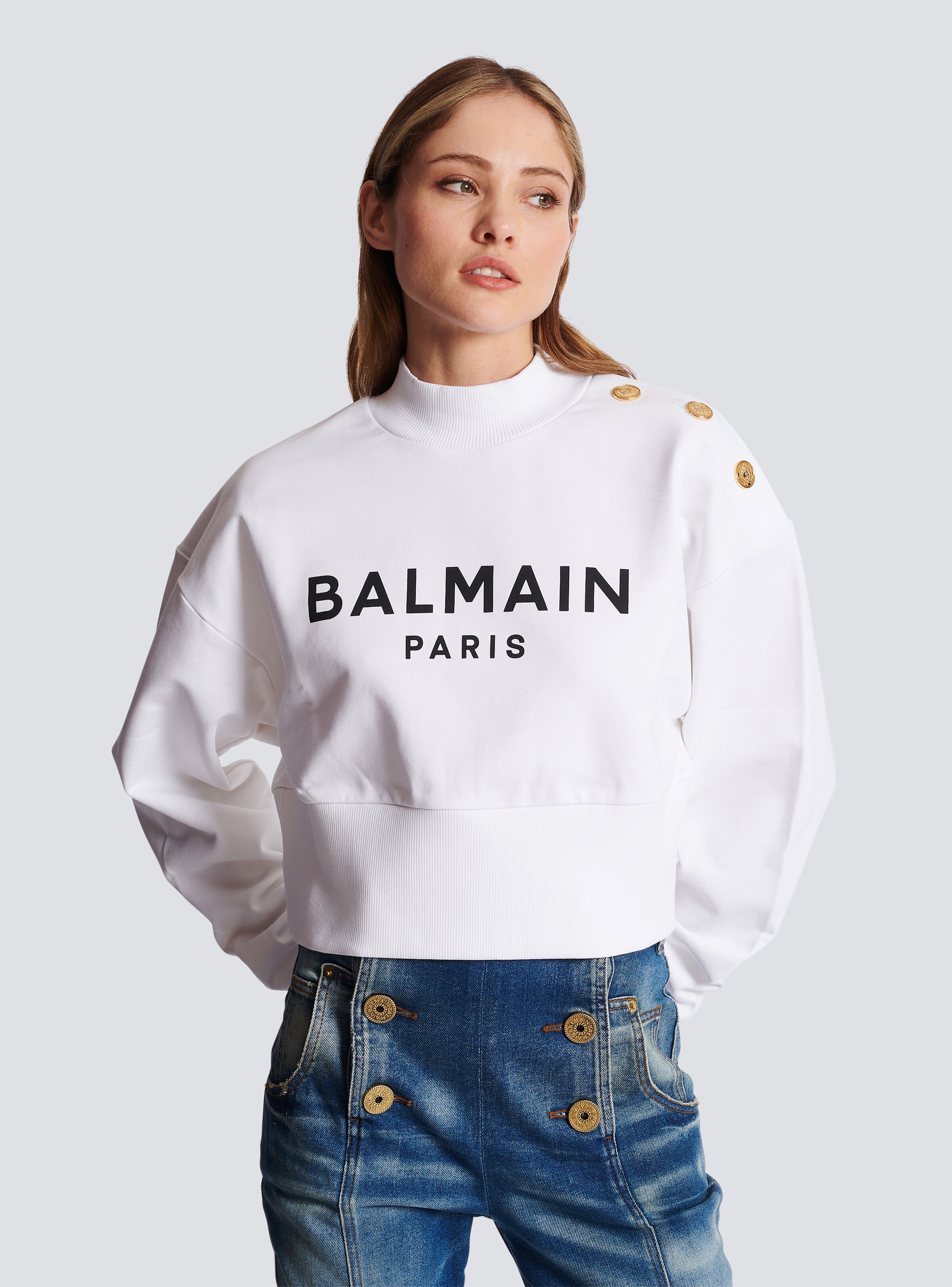 Cropped sweatshirt with Balmain Paris print - 6