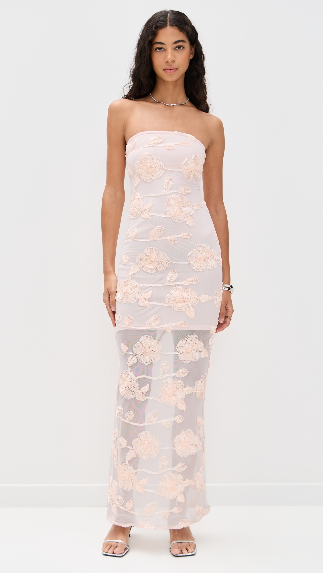 Flower Mesh Tube Dress - 6