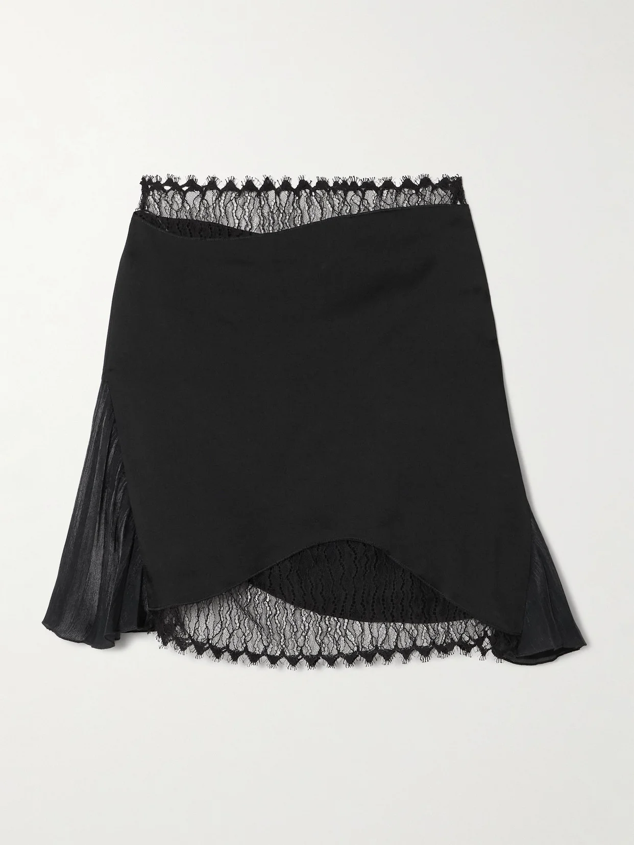 Pleated Lace And Chiffon-trimmed Satin-crepe Mini Skirt - 1