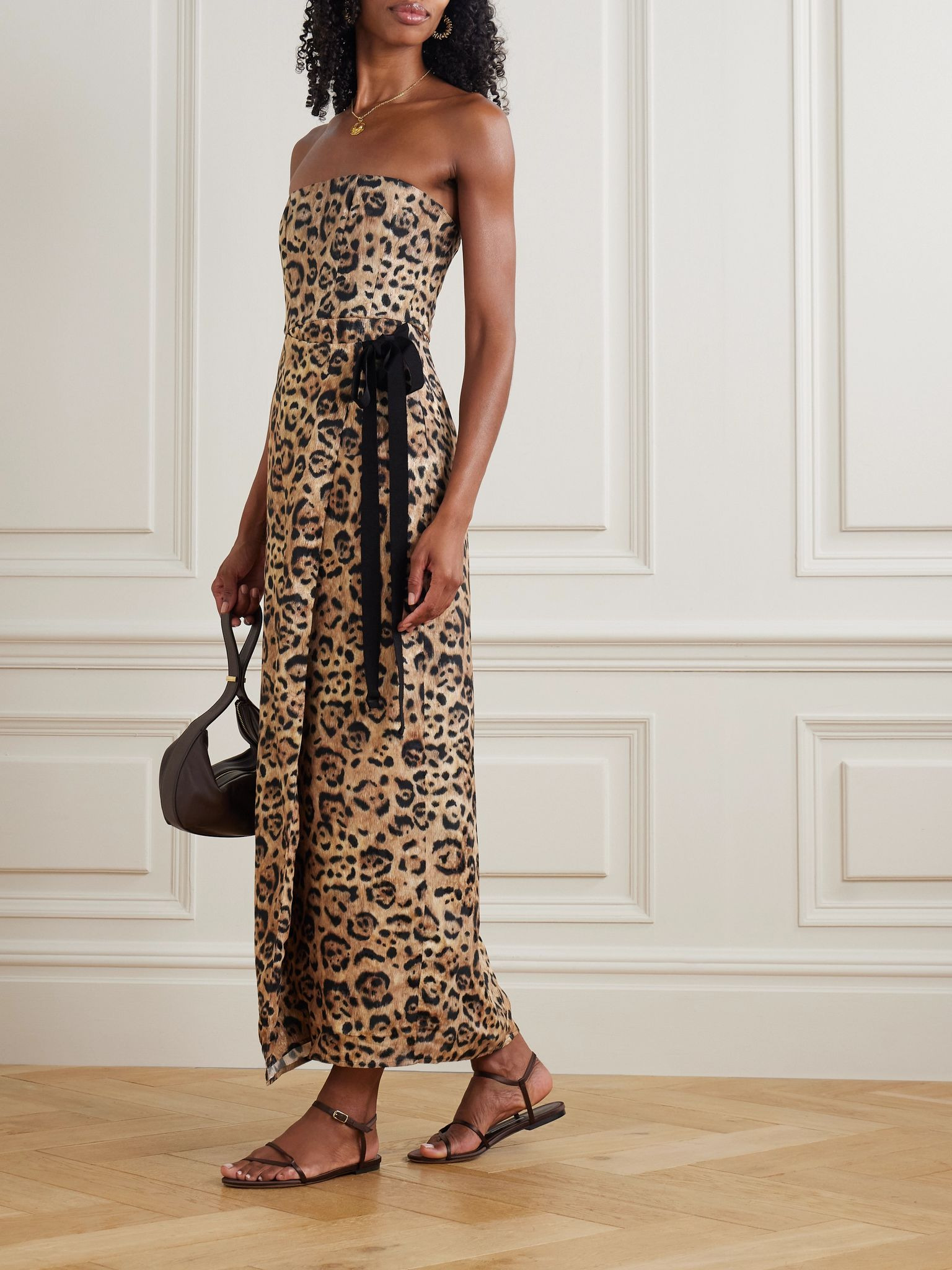 Cinéfila strapless wrap-effect leopard-print jersey midi dress Leopard print - 2